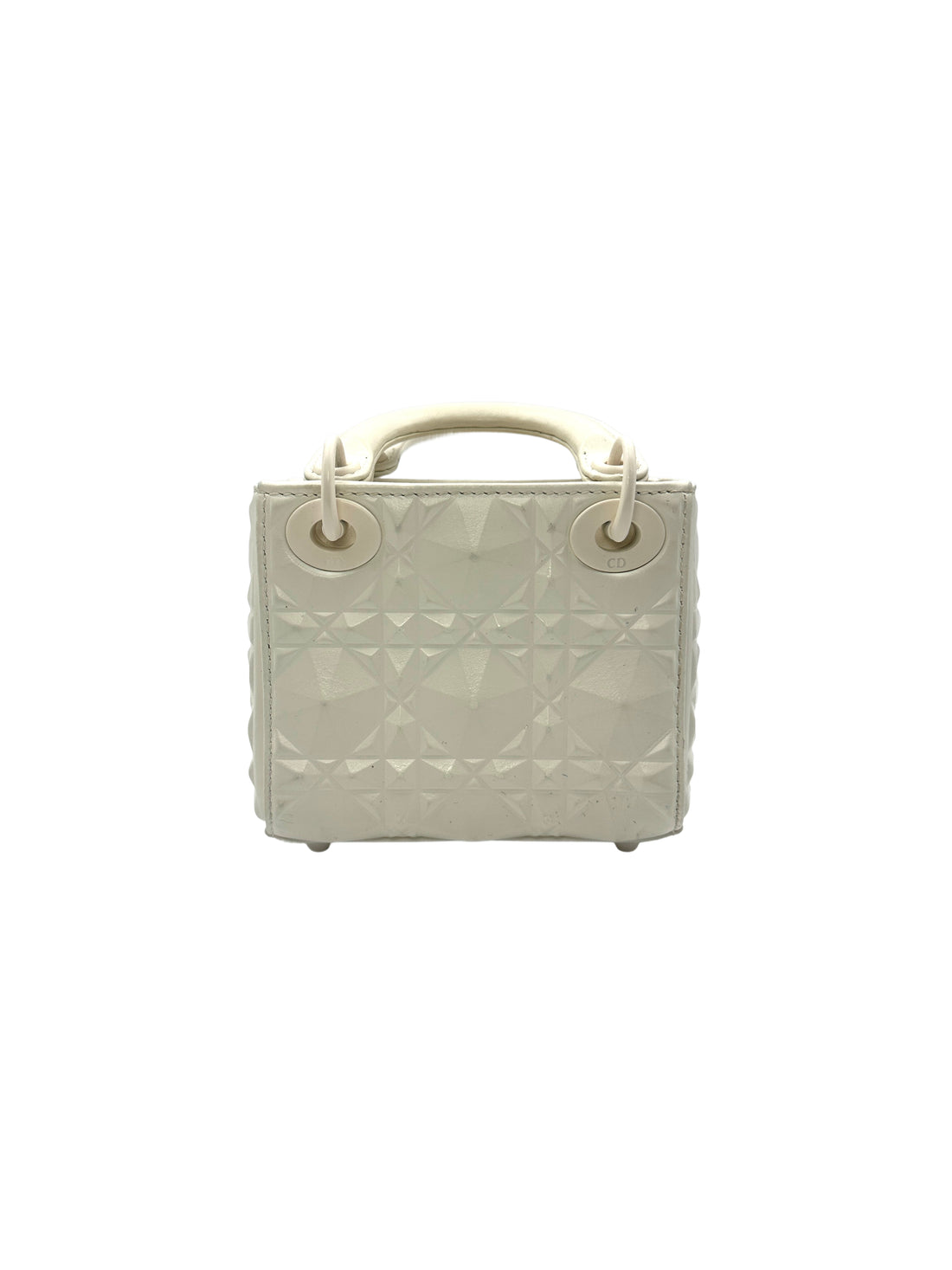 Christian Dior Lady Dior White Diamond Cannage Mini Handle Bag With Charms