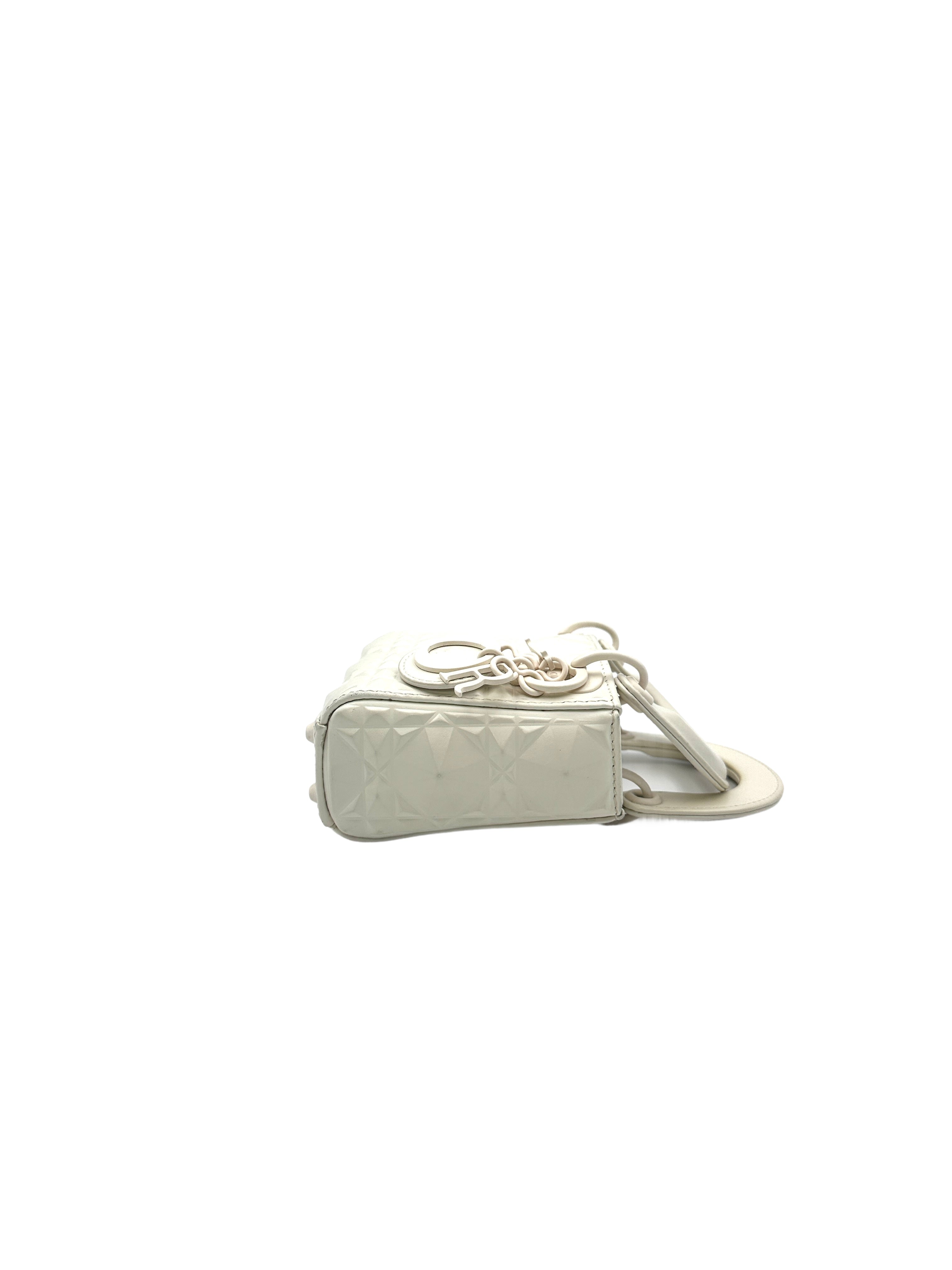 Christian Dior Lady Dior White Diamond Cannage Mini Handle Bag With Charms