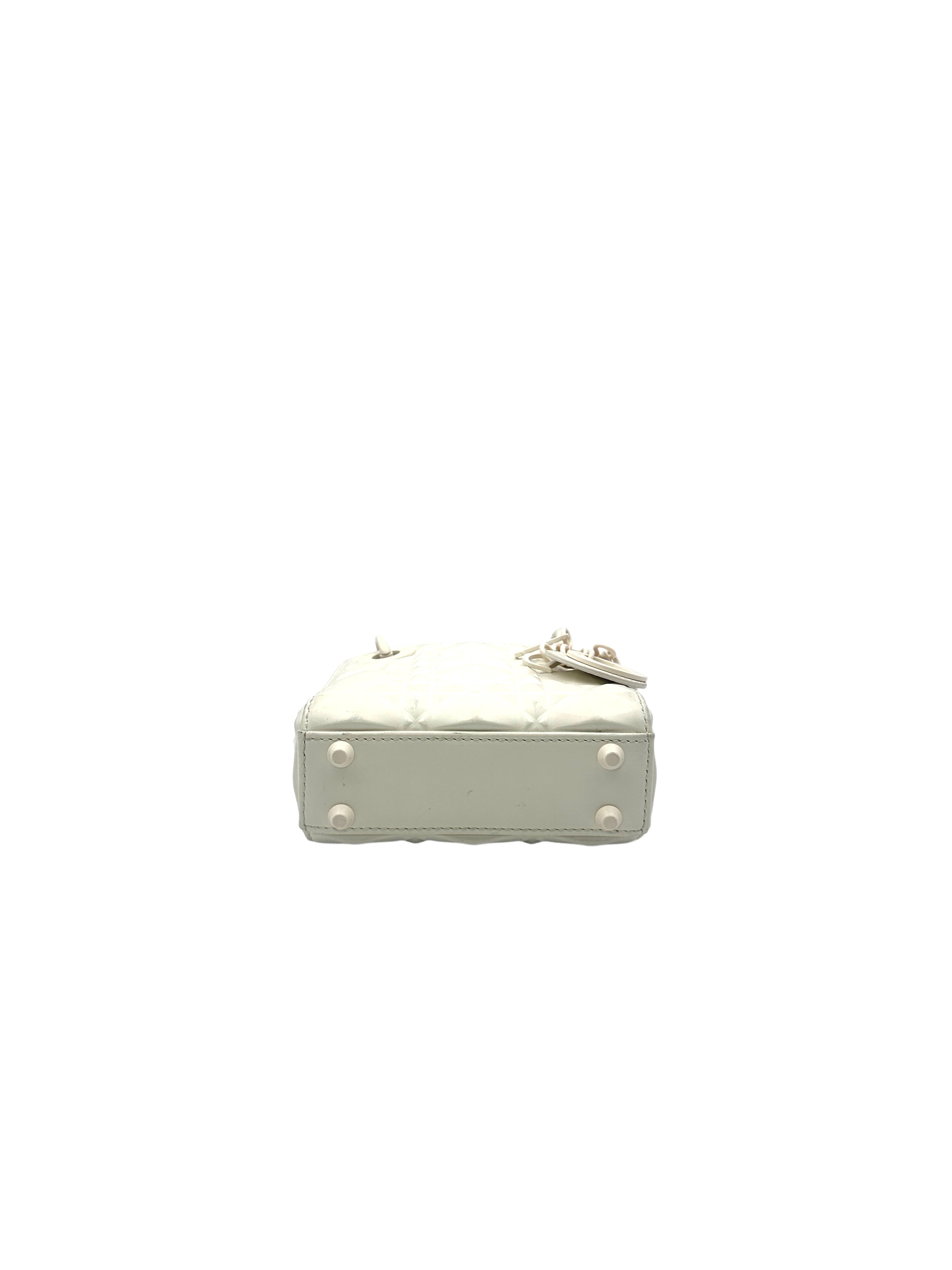 Christian Dior Lady Dior White Diamond Cannage Mini Handle Bag With Charms