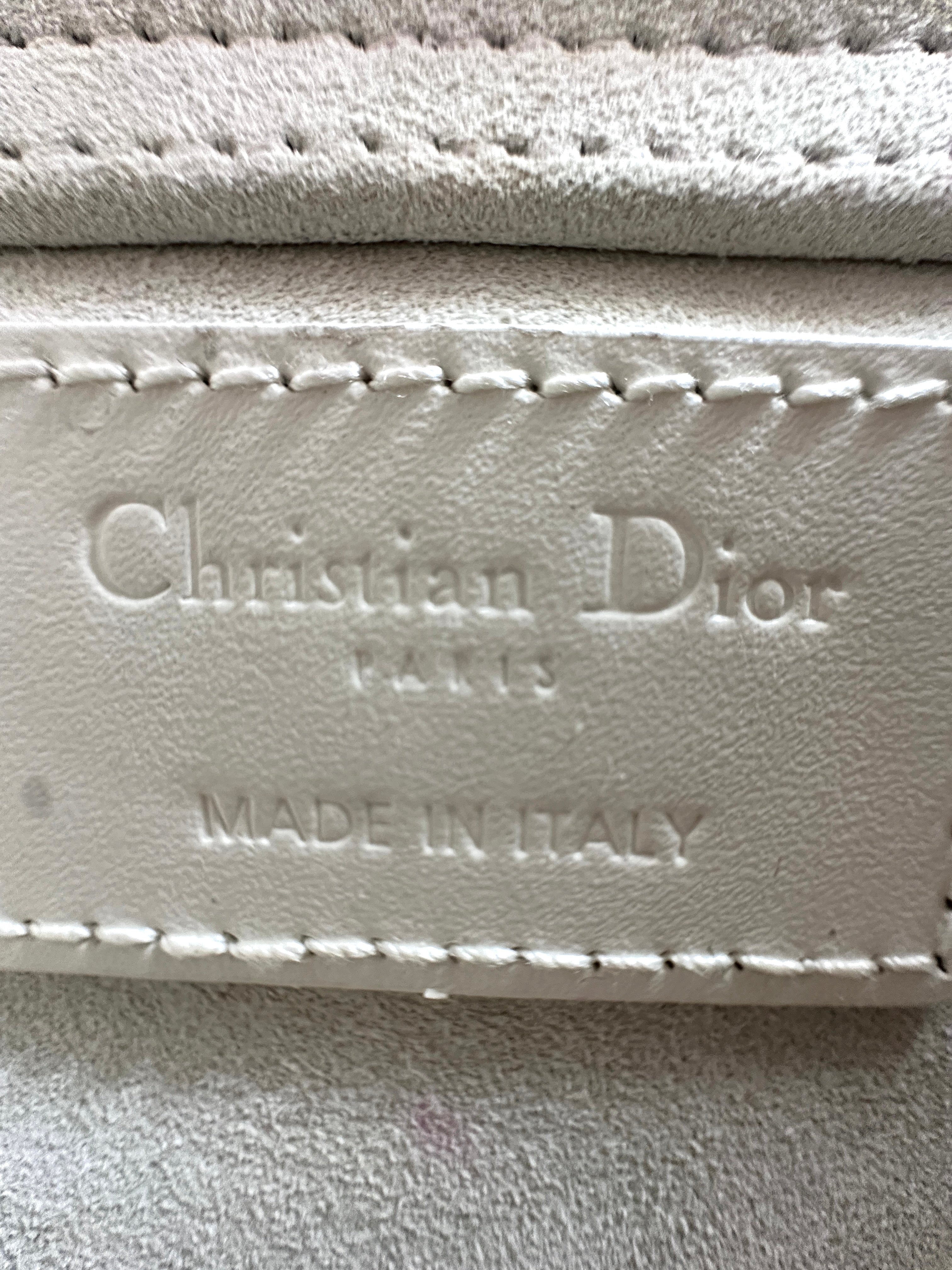 Christian Dior Lady Dior White Diamond Cannage Mini Handle Bag With Charms