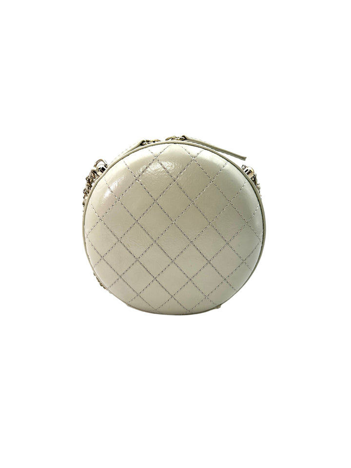 Chanel White Caviar Calfskin Leather Round Clutch With Gold Hardware