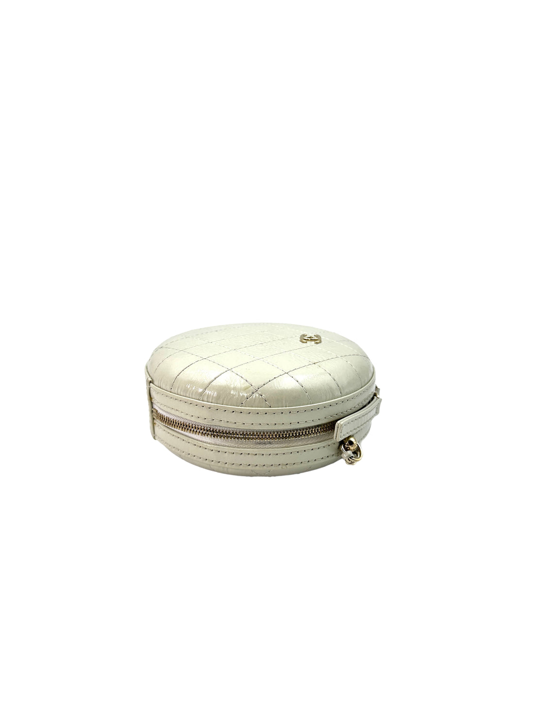 Chanel White Caviar Calfskin Leather Round Clutch With Gold Hardware