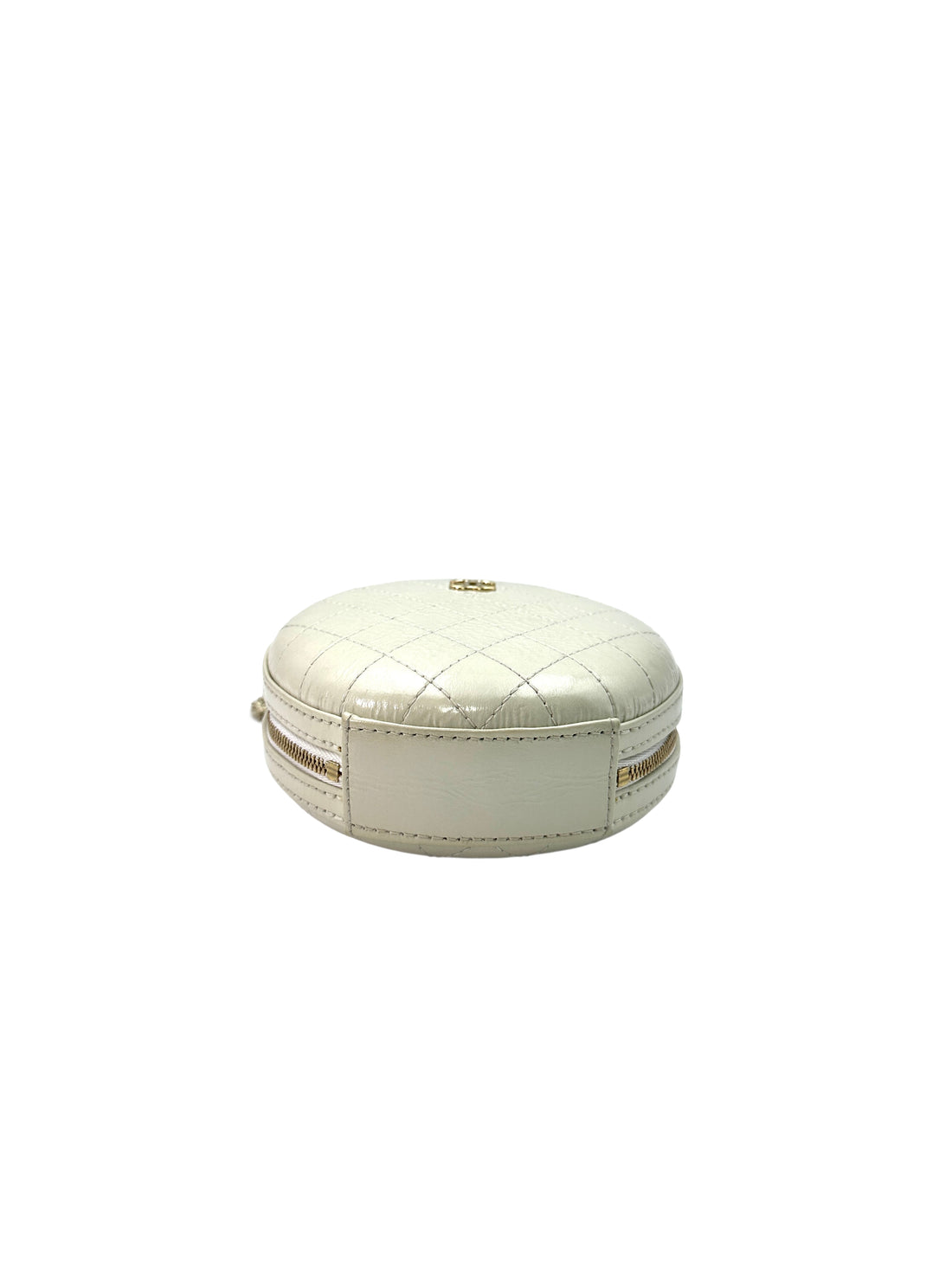 Chanel White Caviar Calfskin Leather Round Clutch With Gold Hardware
