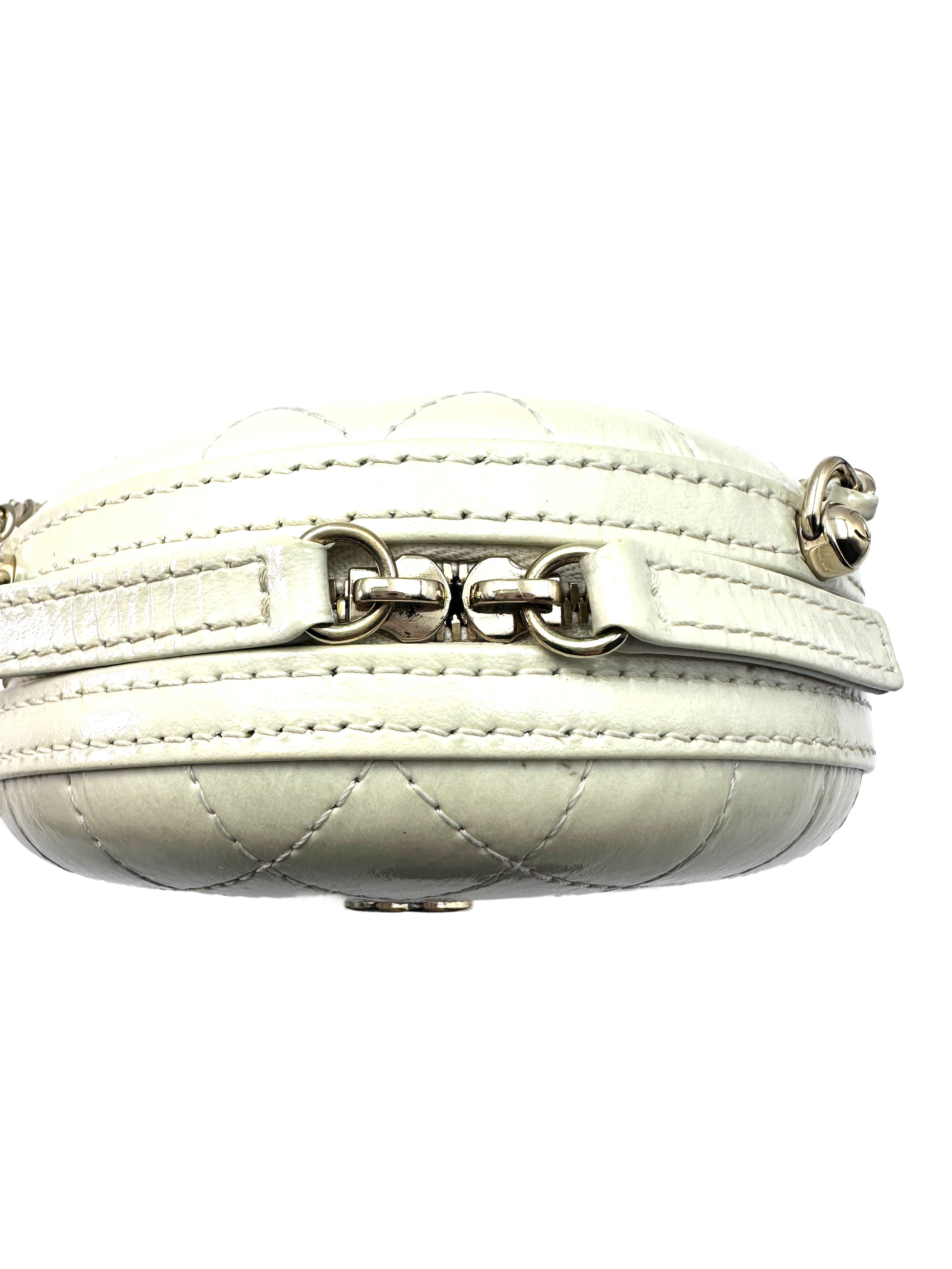 Chanel White Caviar Calfskin Leather Round Clutch With Gold Hardware