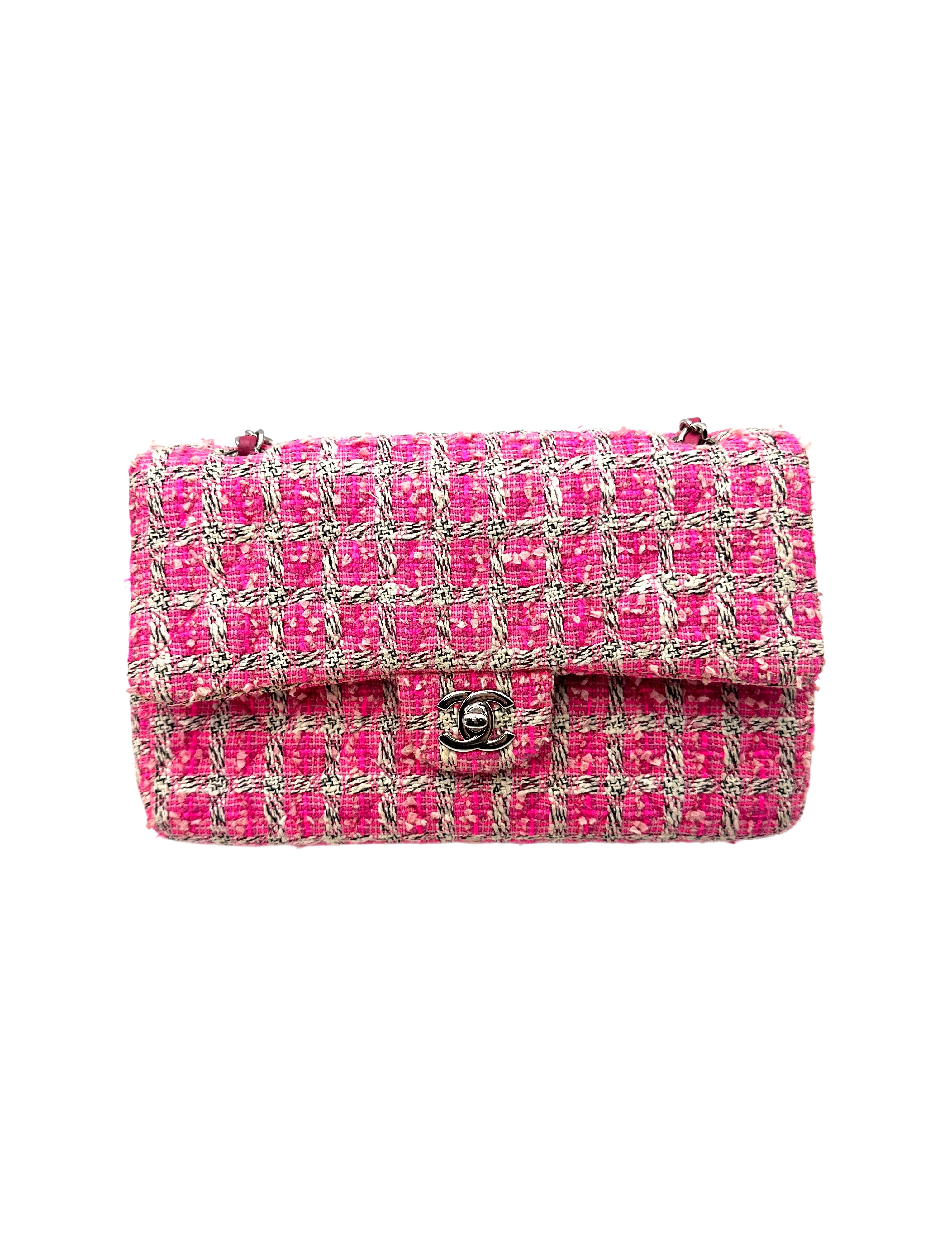 Chanel Classic Flap Pink Tweed Medium Double Flap