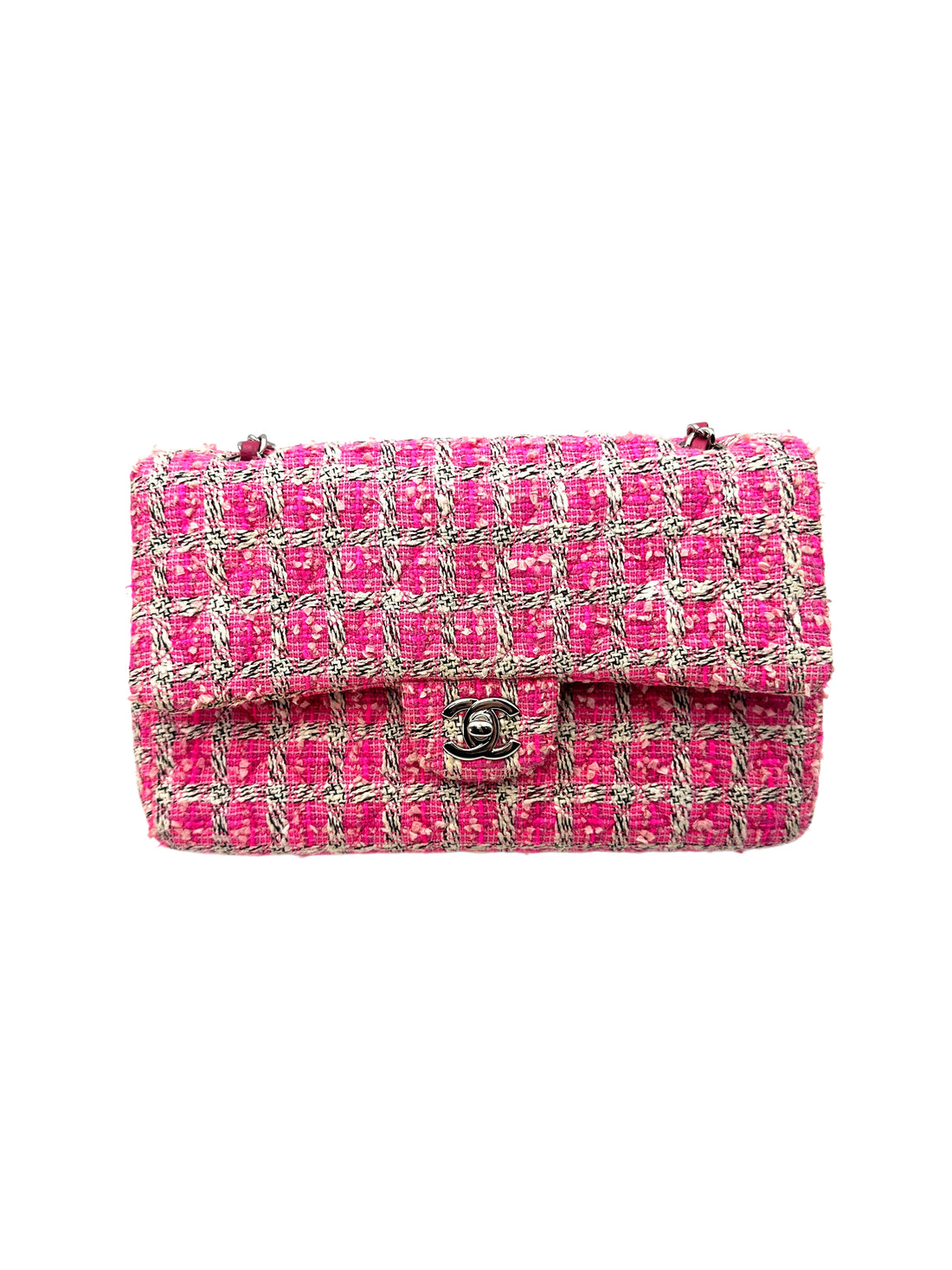 Chanel Classic Flap Pink Tweed Medium Double Flap