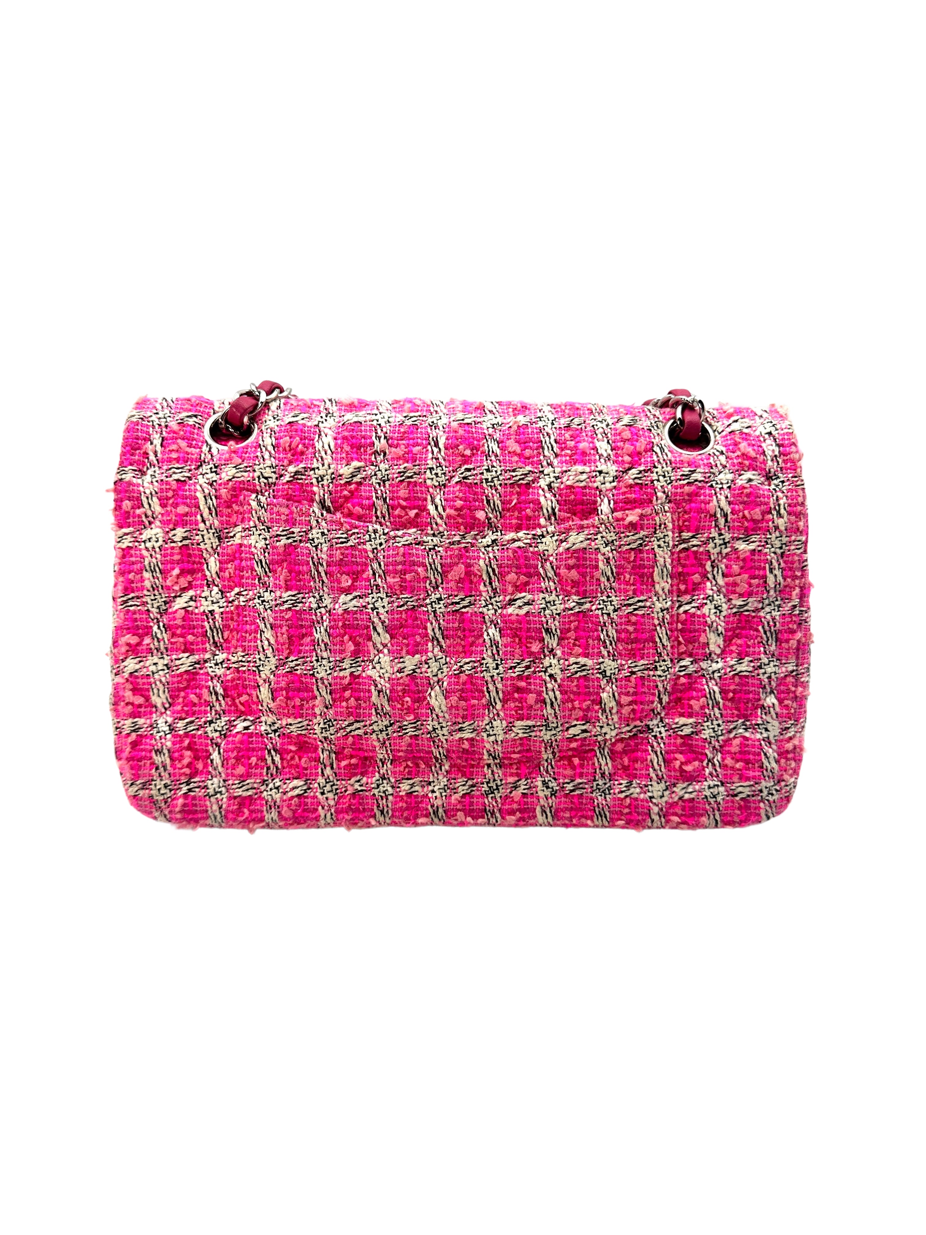 Chanel Classic Flap Pink Tweed Medium Double Flap