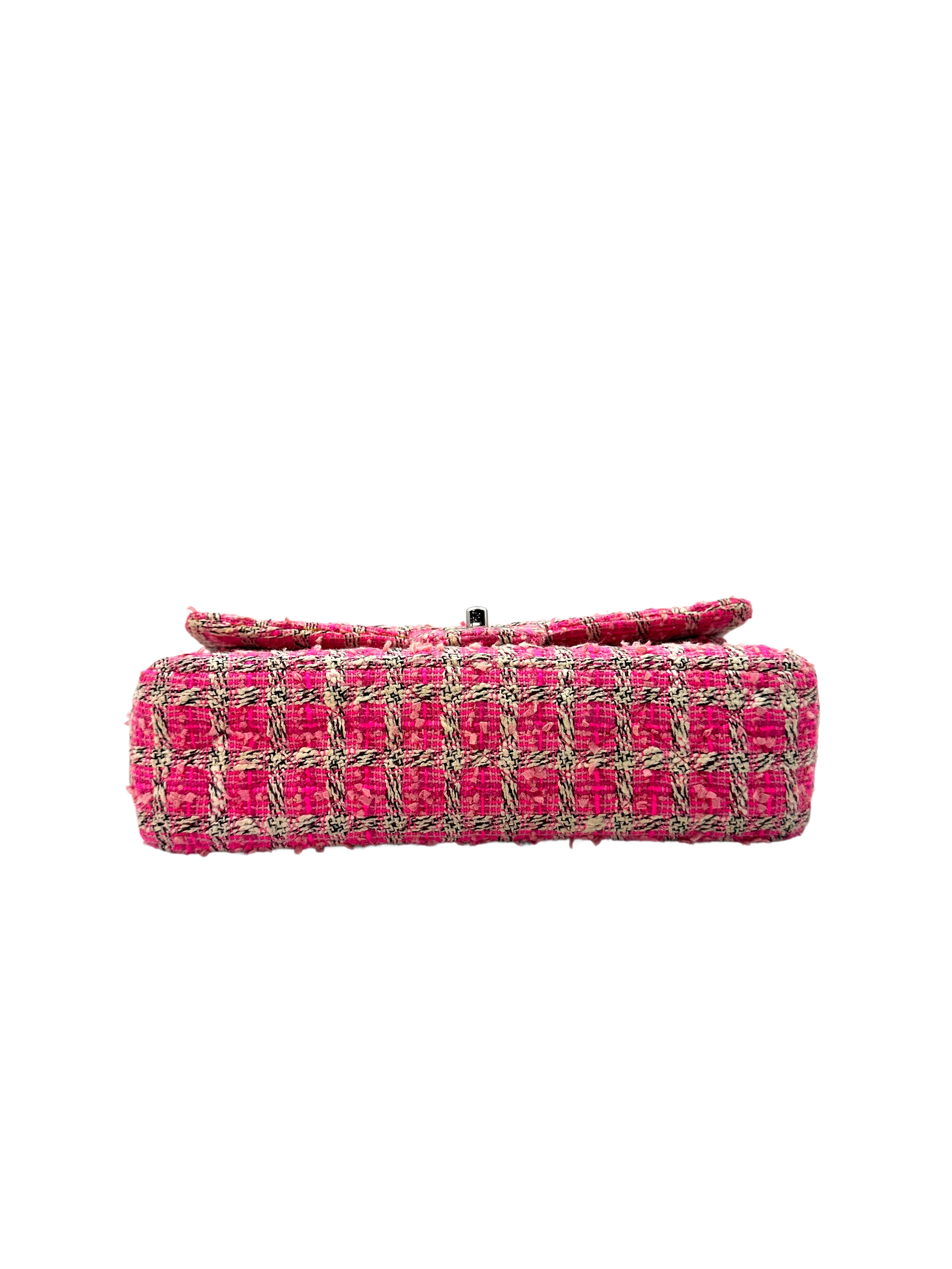 Chanel Classic Flap Pink Tweed Medium Double Flap