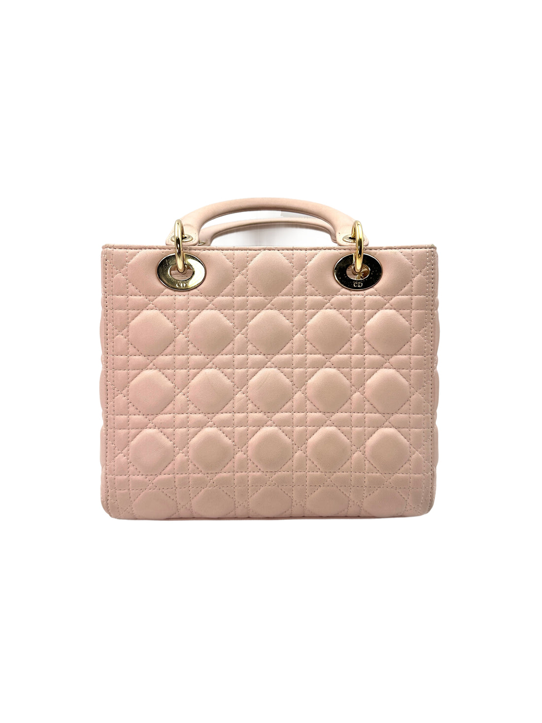 Christian Dior Lady Dior Pink Cannage Leather Handle Bag With Gold Charms