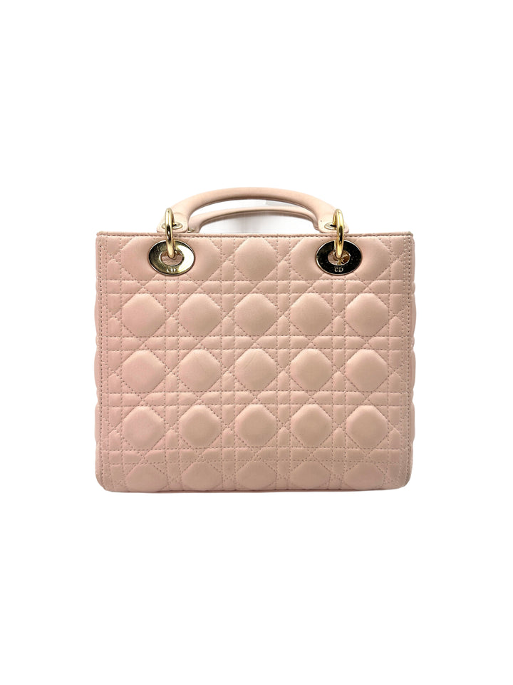 Christian Dior Lady Dior Pink Cannage Leather Handle Bag With Gold Charms