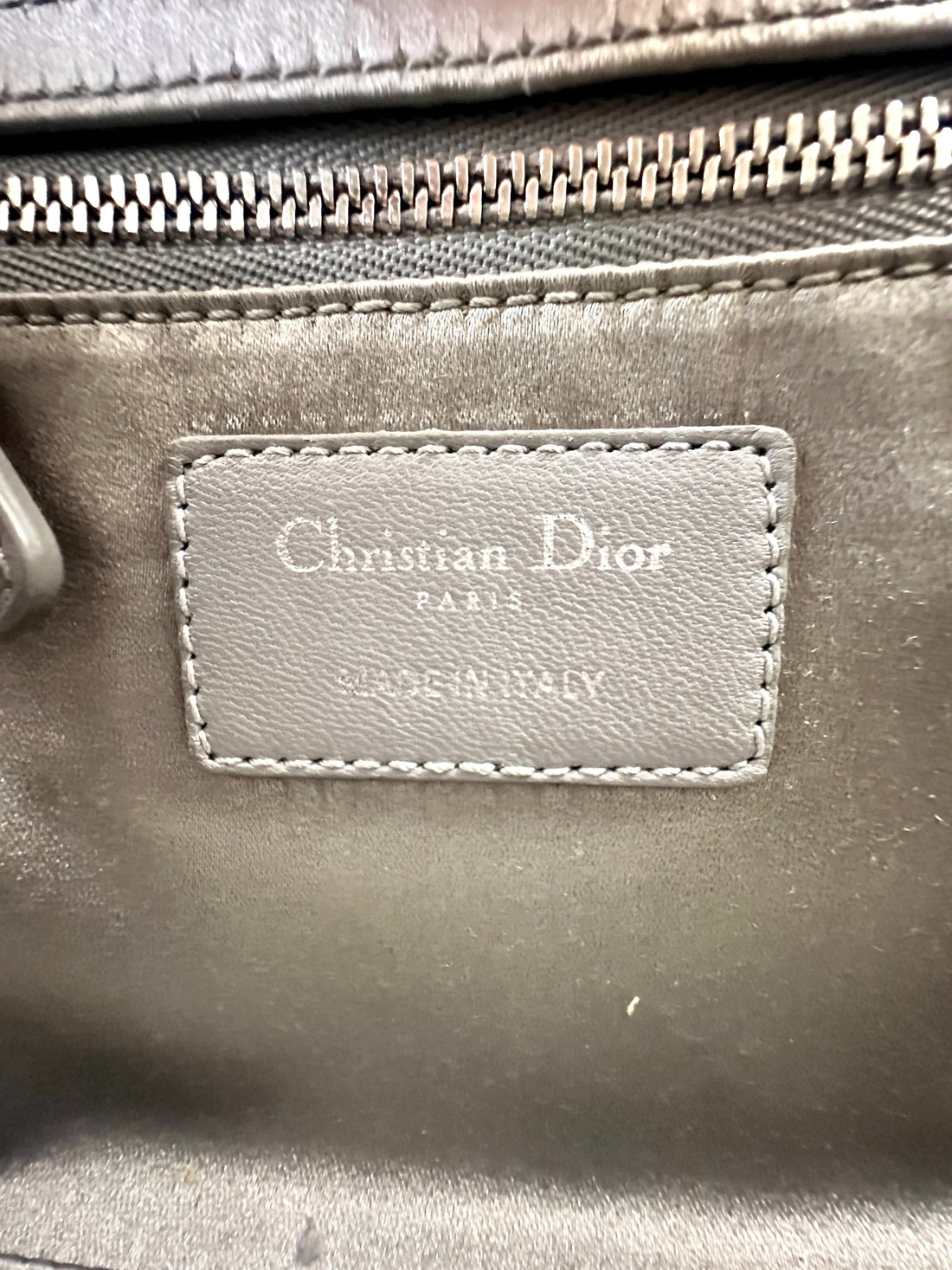 Christian Dior Lady Dior Crystal Embellished Grey Satin Cannage Leather Handle Bag With Silver Charms