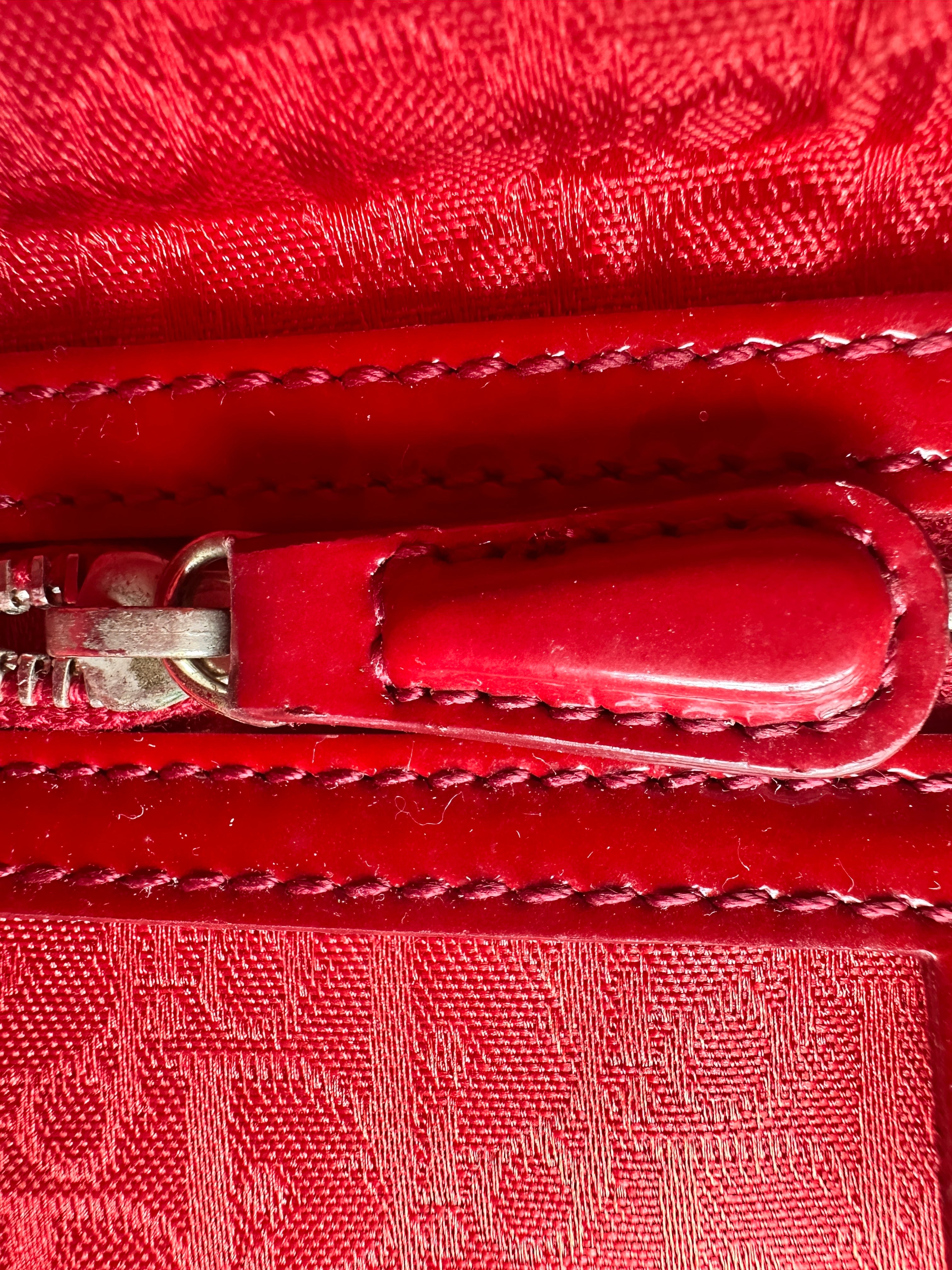 Christian Dior Lady Dior Red Patent Cannage Leather Handle Bag With Silver Charms