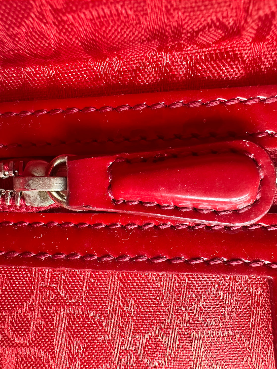 Christian Dior Lady Dior Red Patent Cannage Leather Handle Bag With Silver Charms