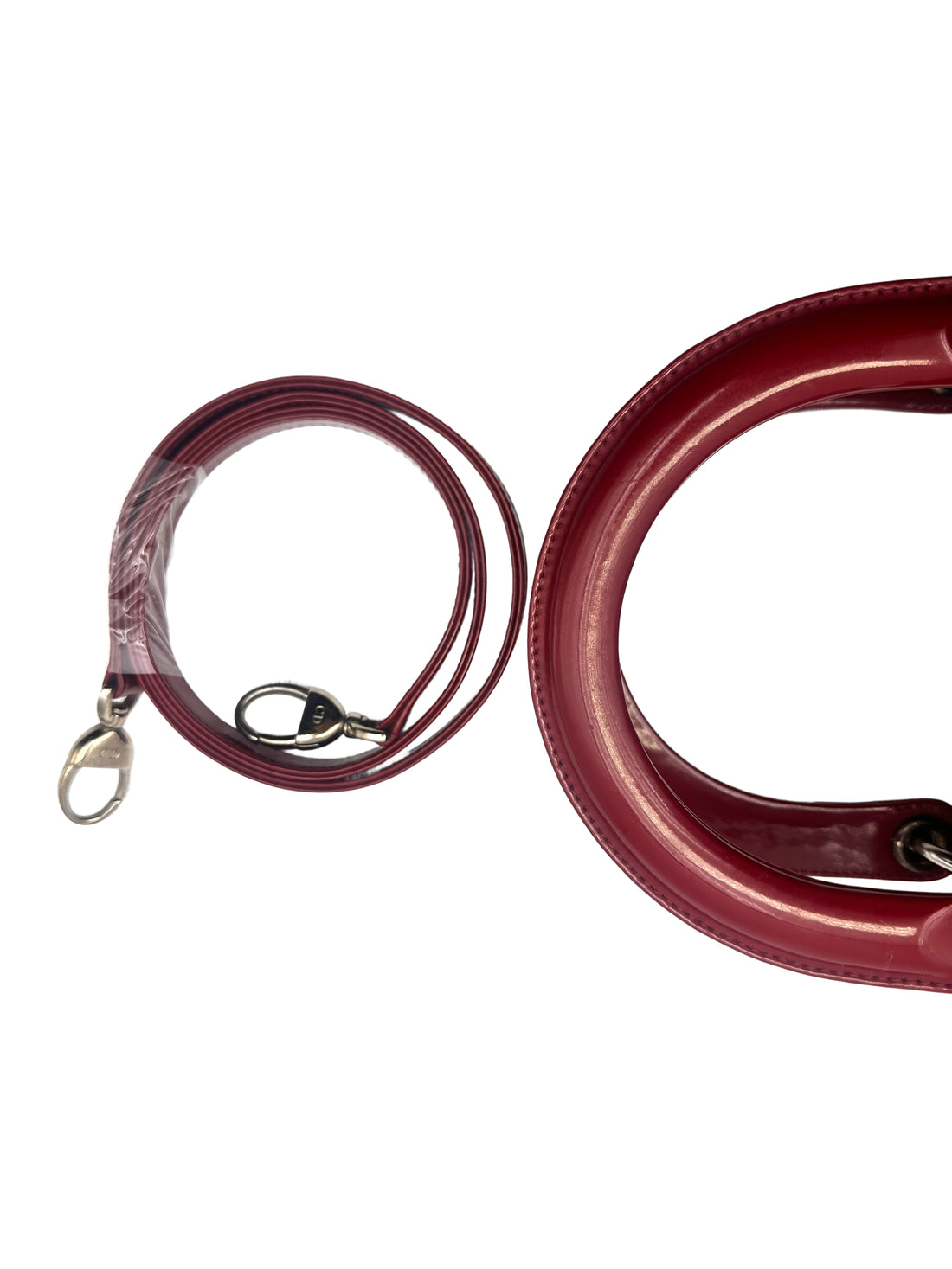 Christian Dior Lady Dior Red Patent Cannage Leather Handle Bag With Silver Charms