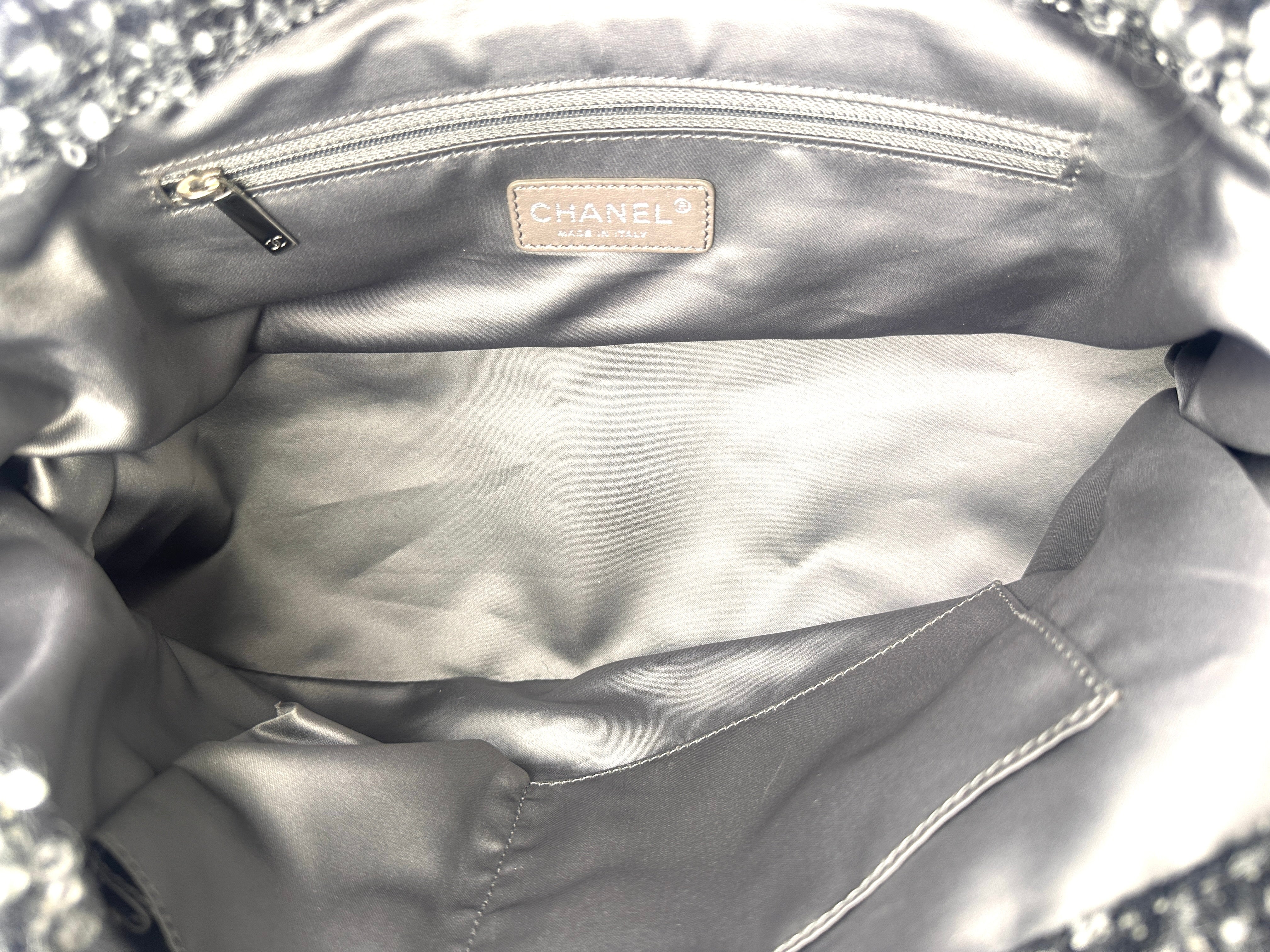 Chanel Funny Tweed Black Leather Tote Shoulder Bag