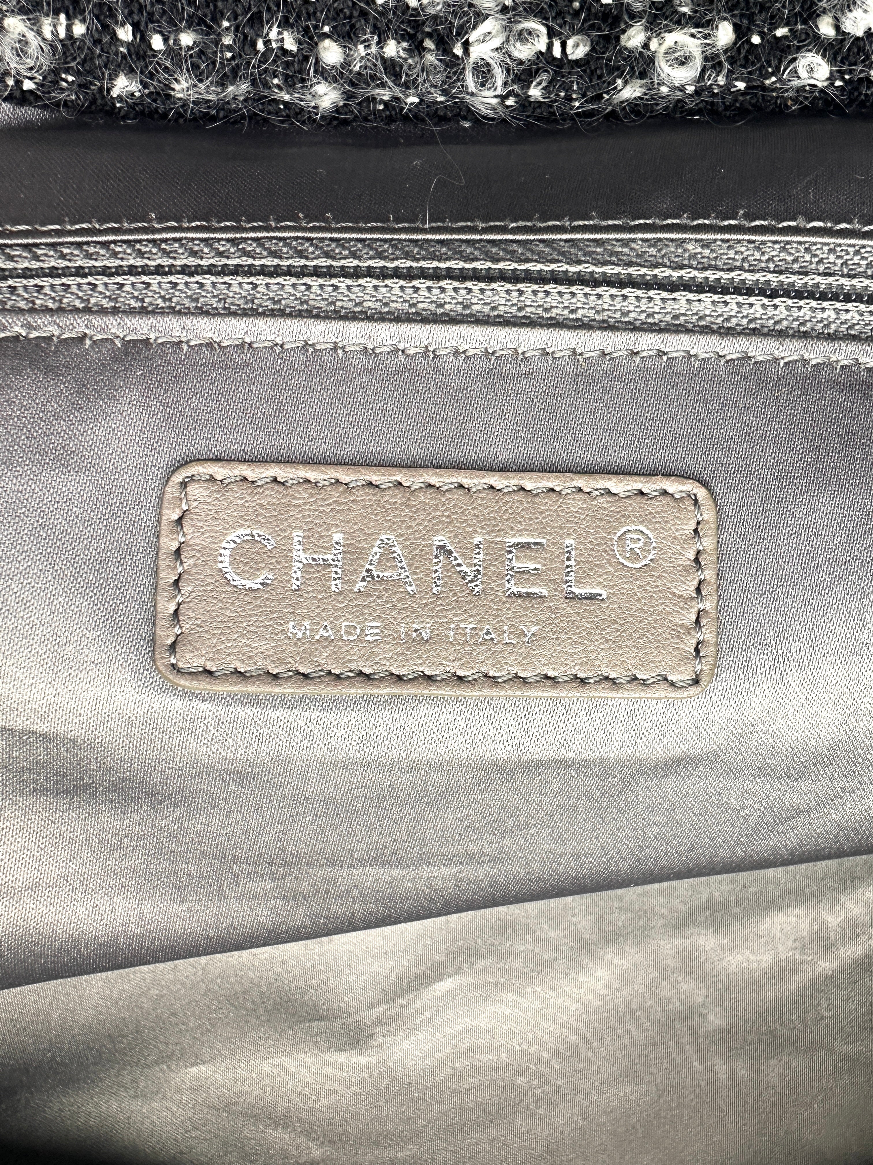 Chanel Funny Tweed Black Leather Tote Shoulder Bag