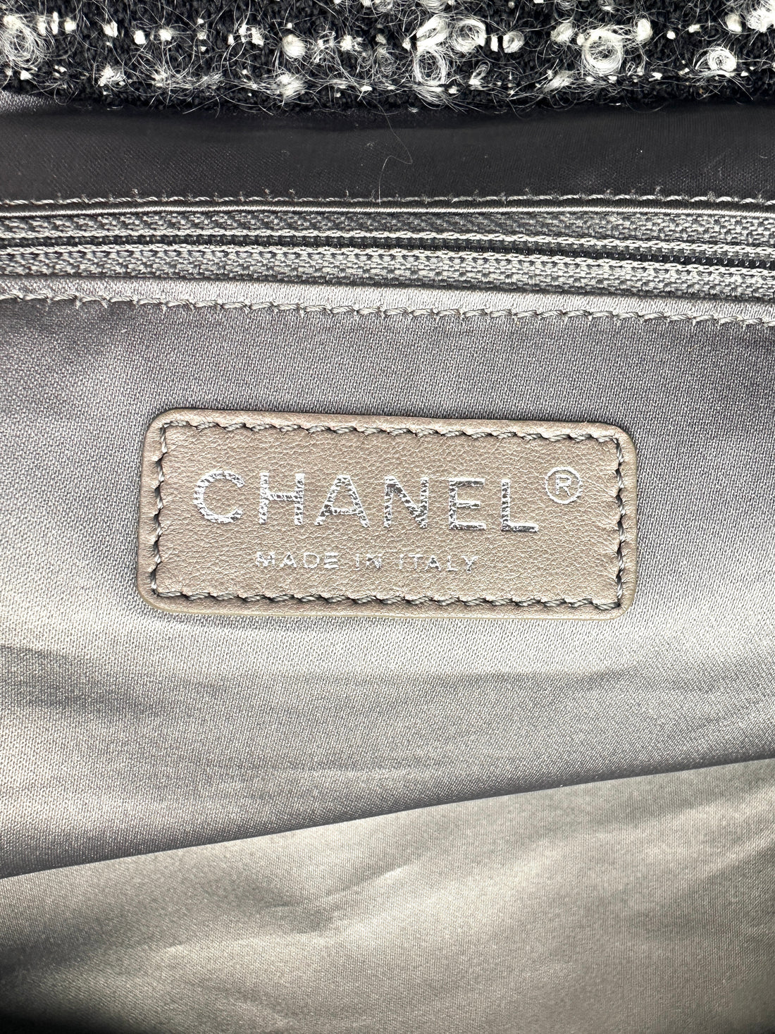 Chanel Funny Tweed Black Leather Tote Shoulder Bag