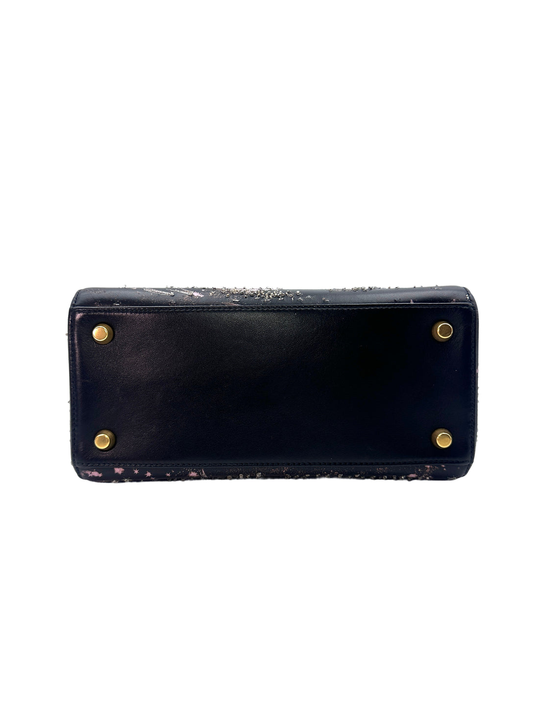 Christian Dior Lady Dior "I Feel Blue" Limited Edition Embroidered Lambskin Handle Bag With Gold Charms