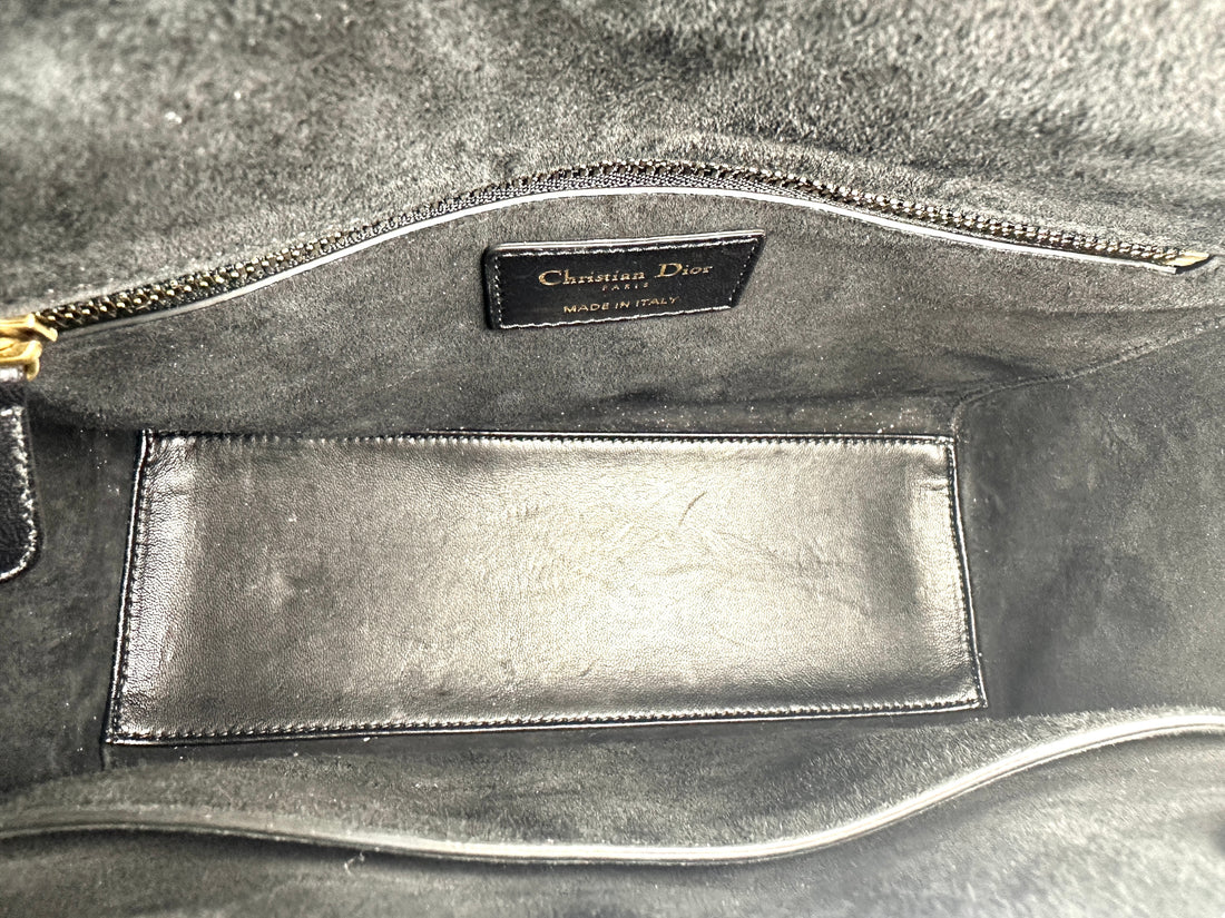 Christian Dior Lady Dior "I Feel Blue" Limited Edition Embroidered Lambskin Handle Bag With Gold Charms
