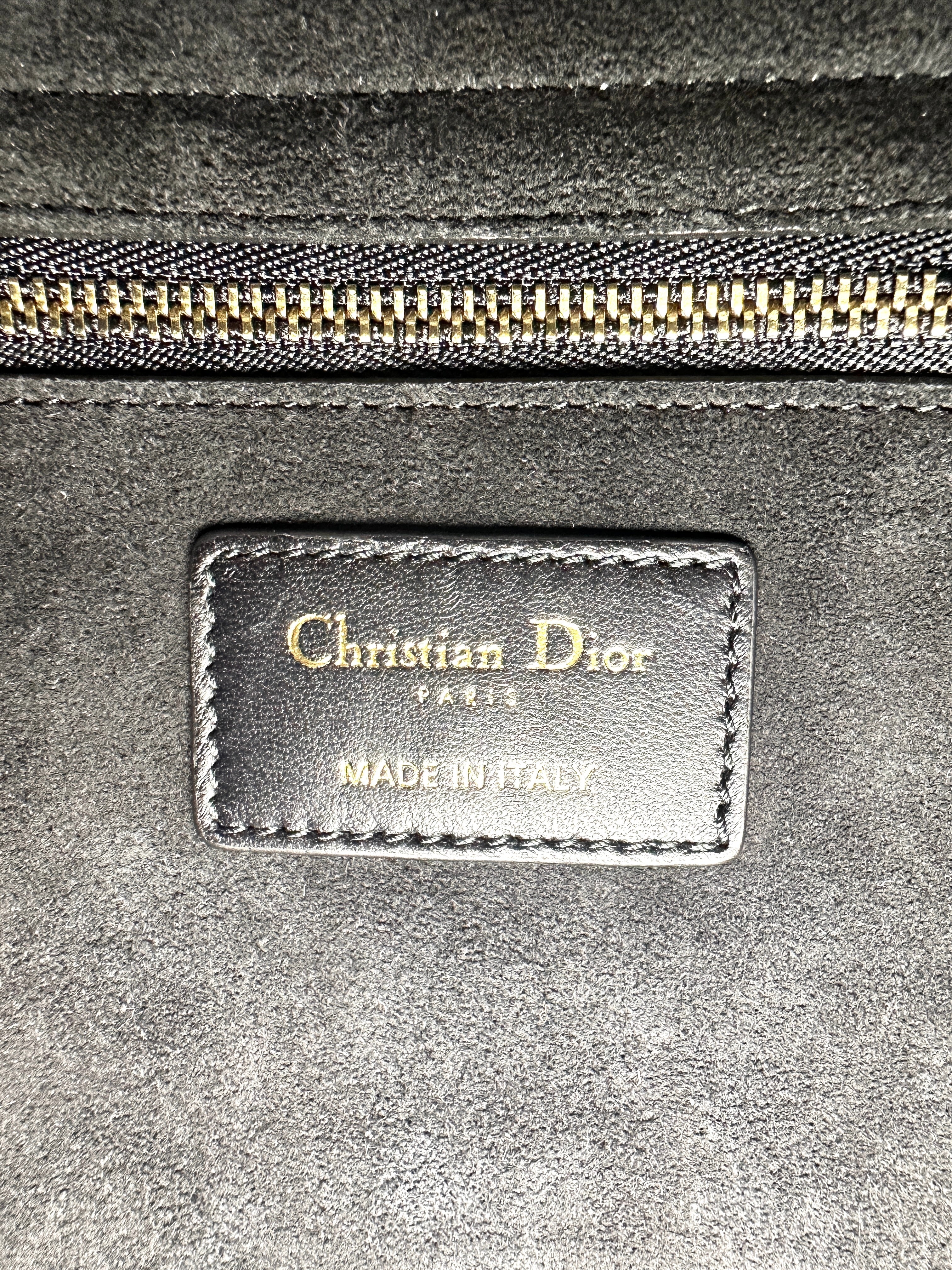 Christian Dior Lady Dior "I Feel Blue" Limited Edition Embroidered Lambskin Handle Bag With Gold Charms