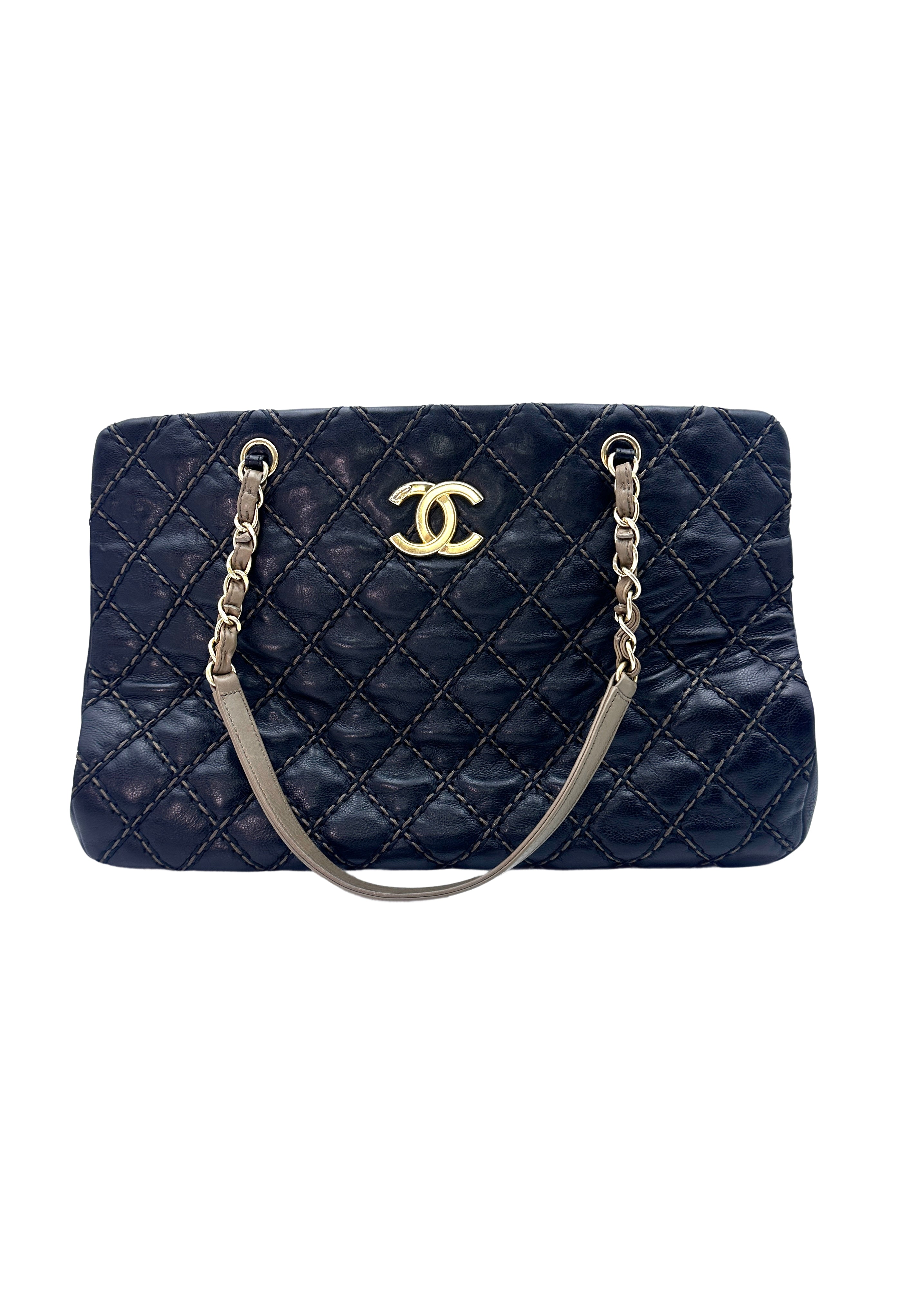 Chanel Black Quilted Leather Chic Stitch Tote Chain Shoulder Bag