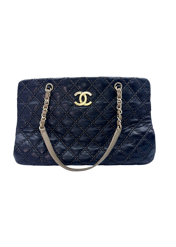 Chanel Black Quilted Leather Chic Stitch Tote Chain Shoulder Bag