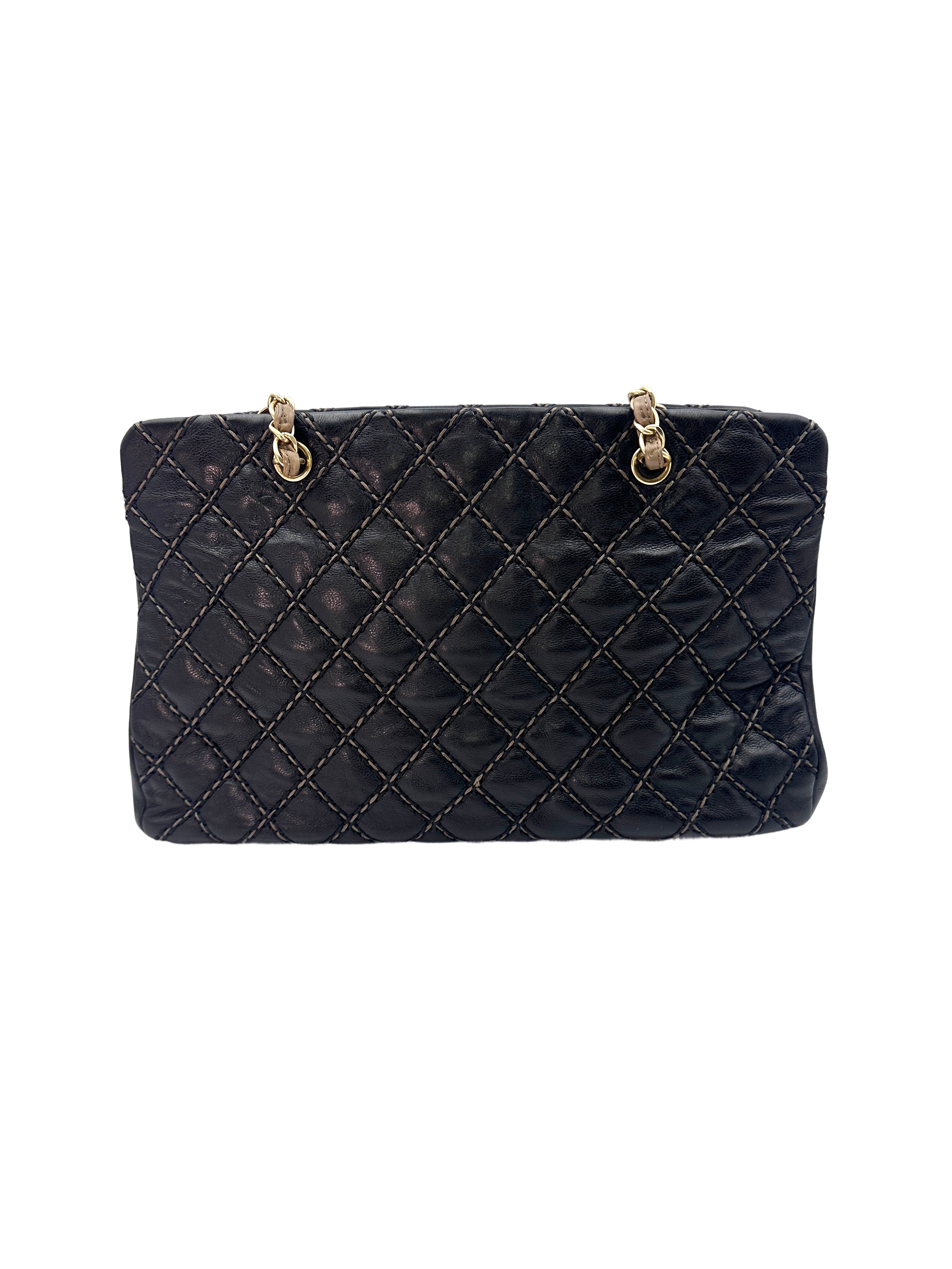 Chanel Black Quilted Leather Chic Stitch Tote Chain Shoulder Bag