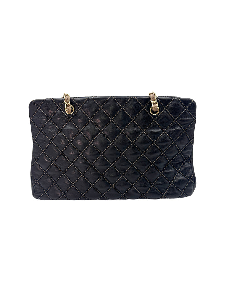Chanel Black Quilted Leather Chic Stitch Tote Chain Shoulder Bag