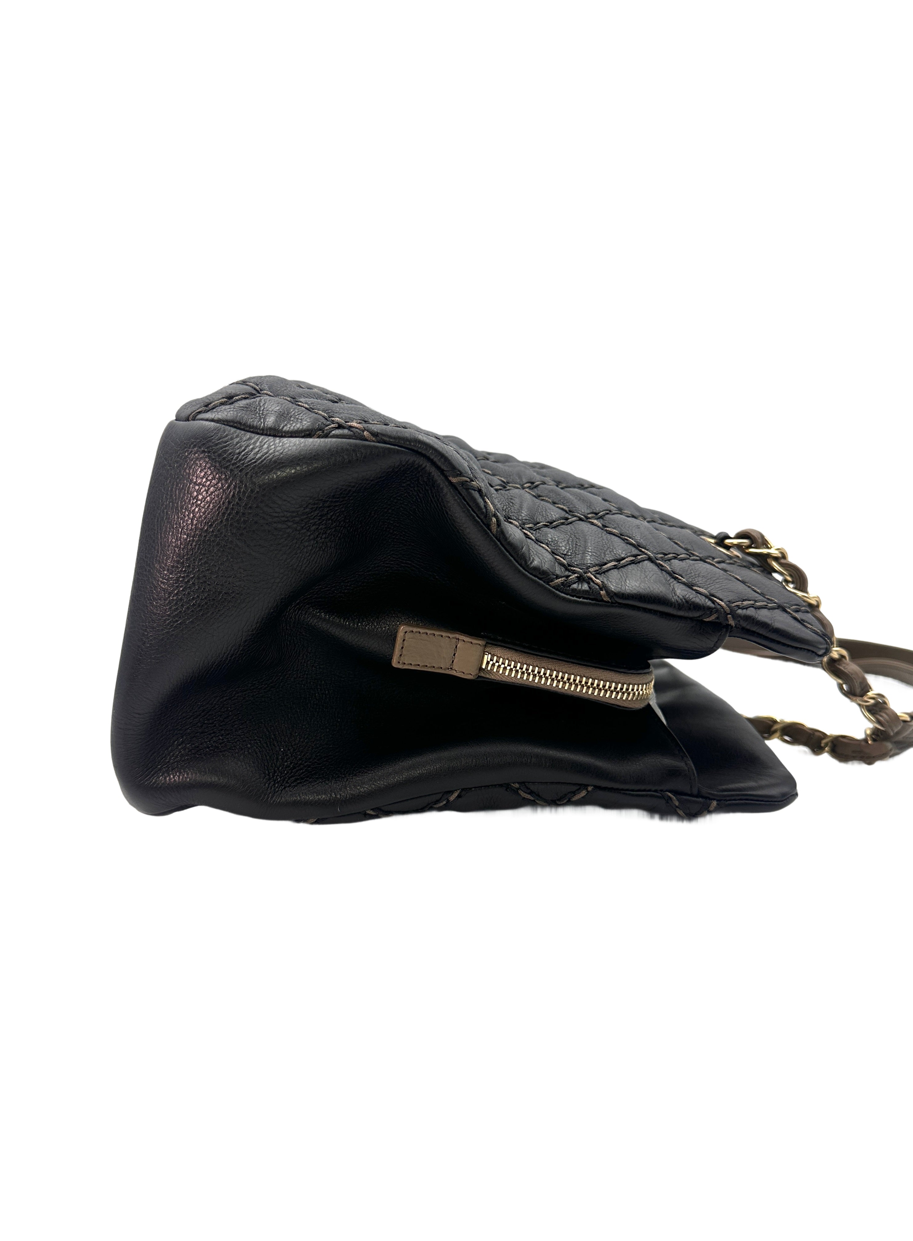 Chanel Black Quilted Leather Chic Stitch Tote Chain Shoulder Bag