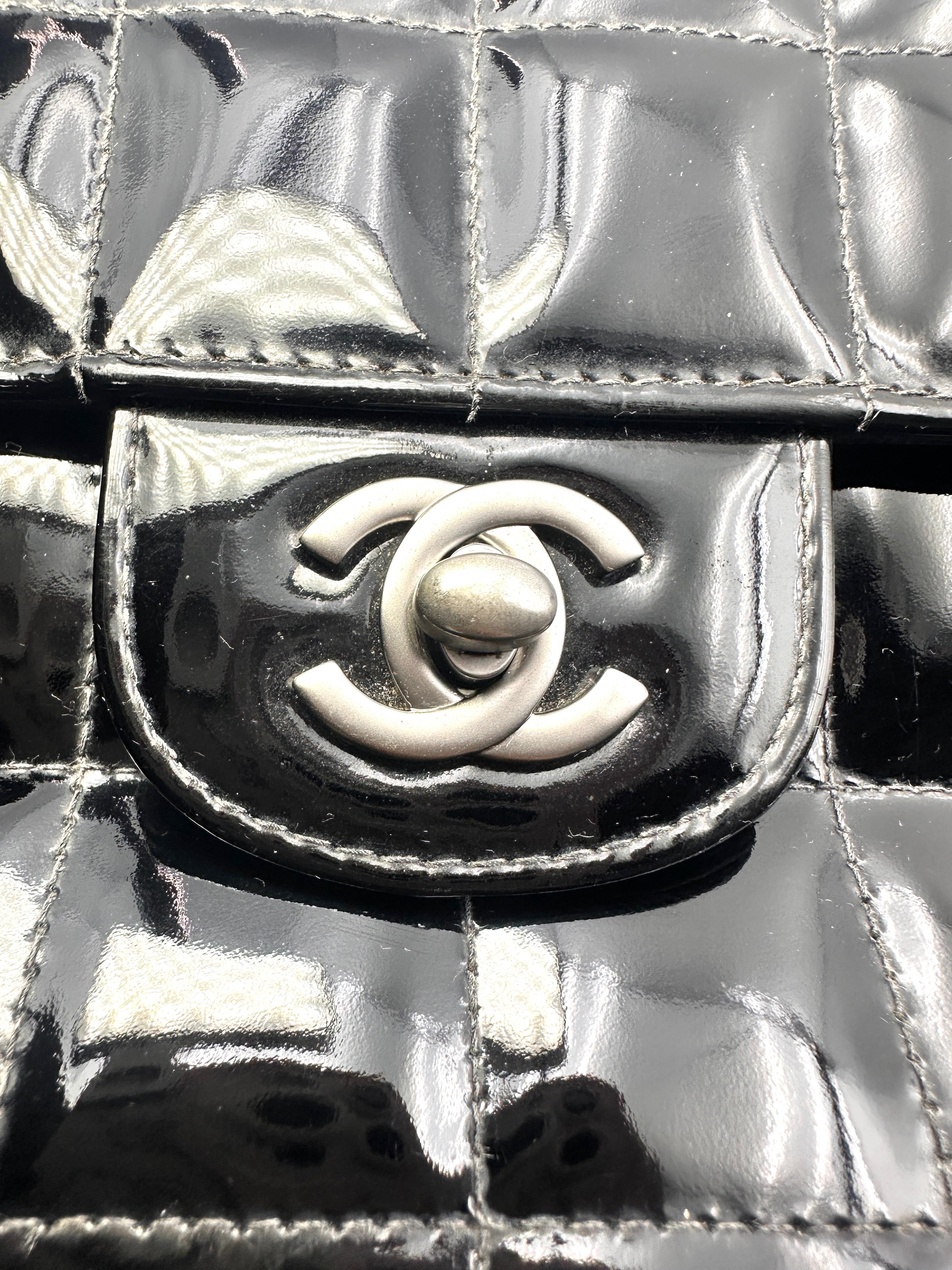 Chanel Chocolate Bar Black Patent Leather Chain Shoulder Bag