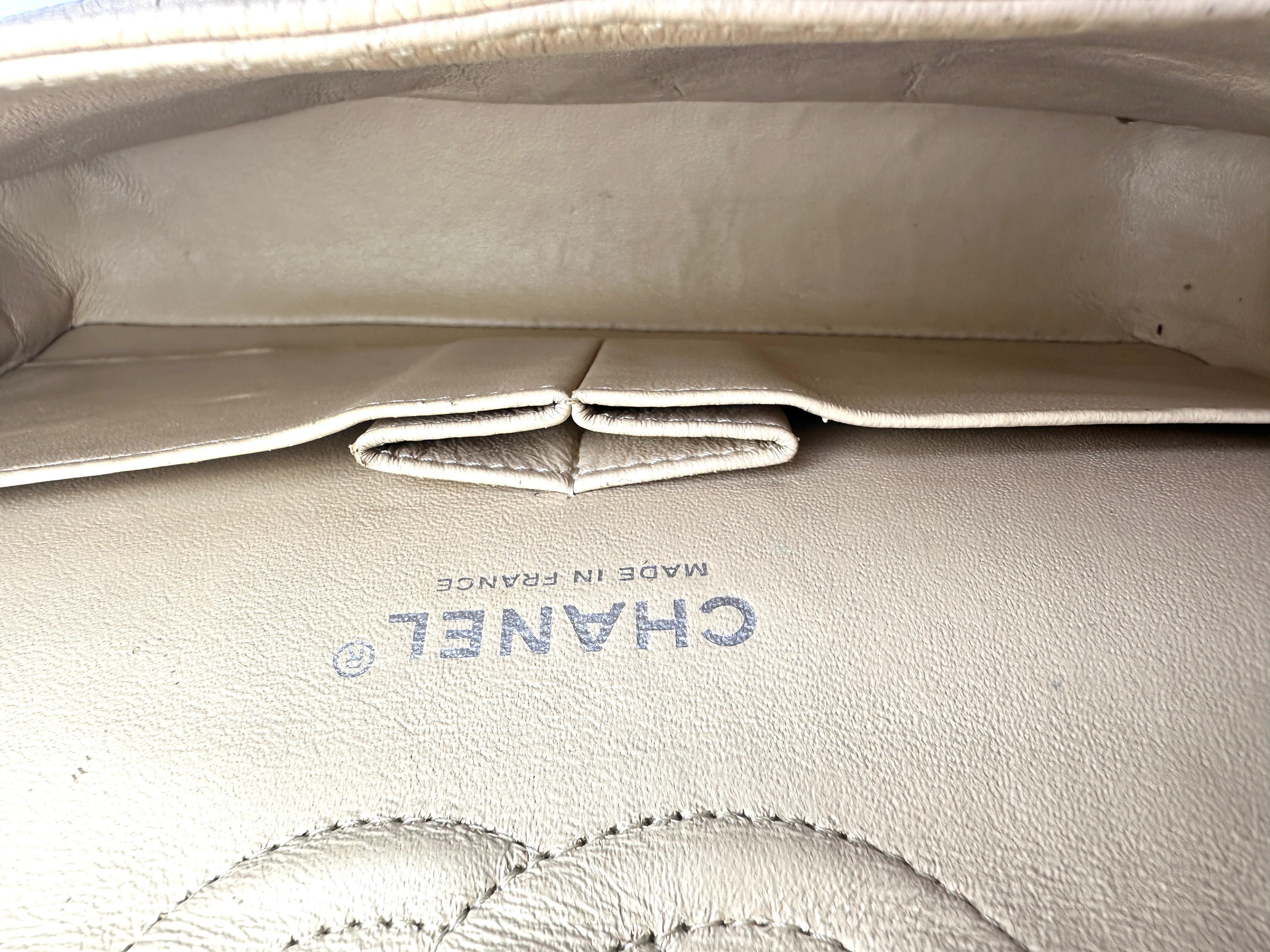 Chanel Classic Flap Beige Quilt Leather Chain Flap Bag With Silver Buckle