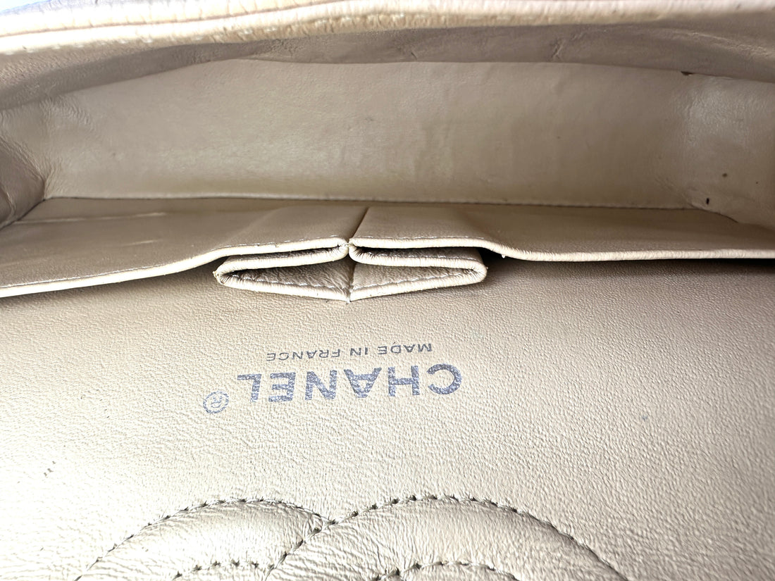 Chanel Classic Flap Beige Quilt Leather Chain Flap Bag With Silver Buckle