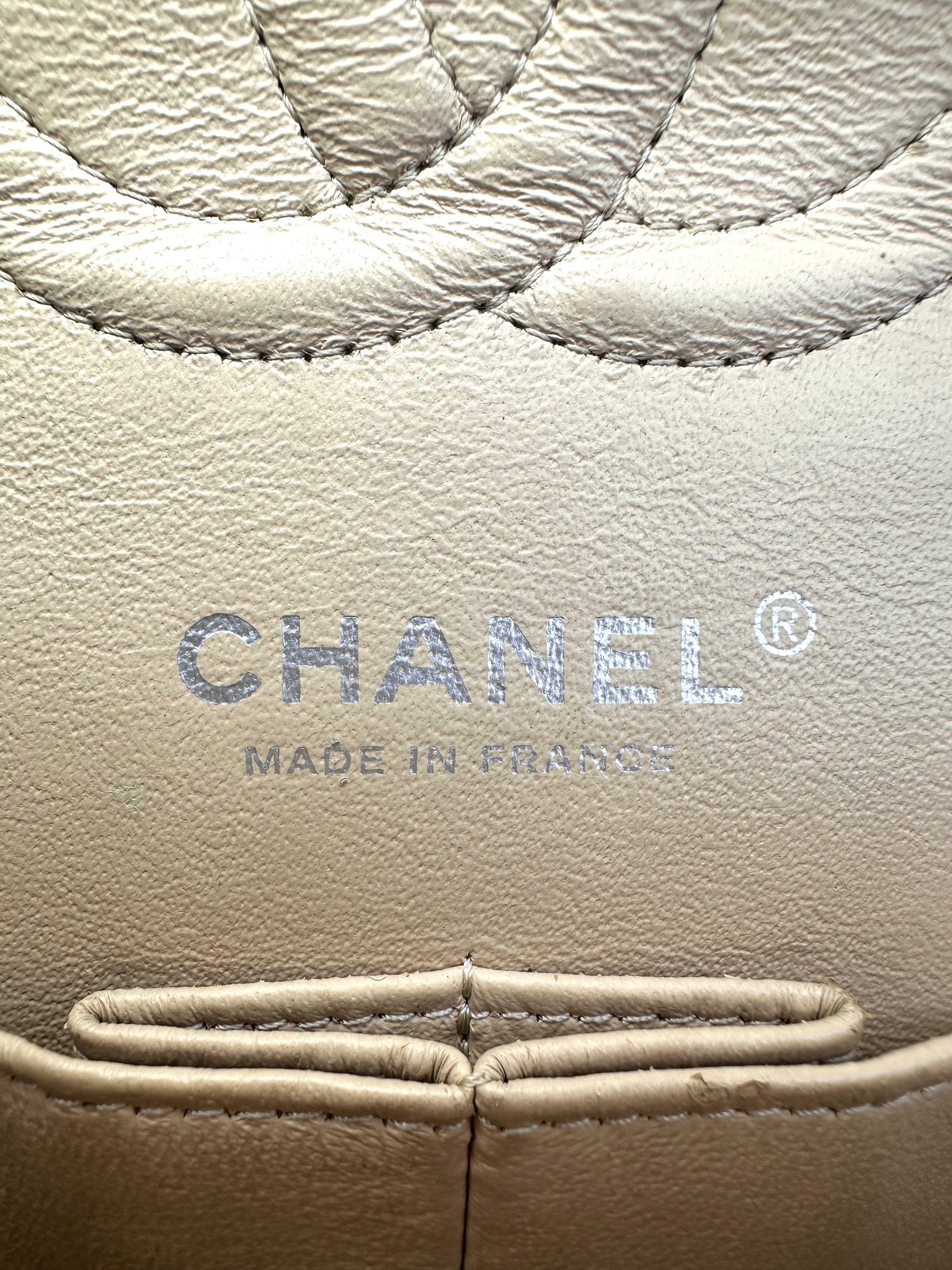Chanel Classic Flap Beige Quilt Leather Chain Flap Bag With Silver Buckle