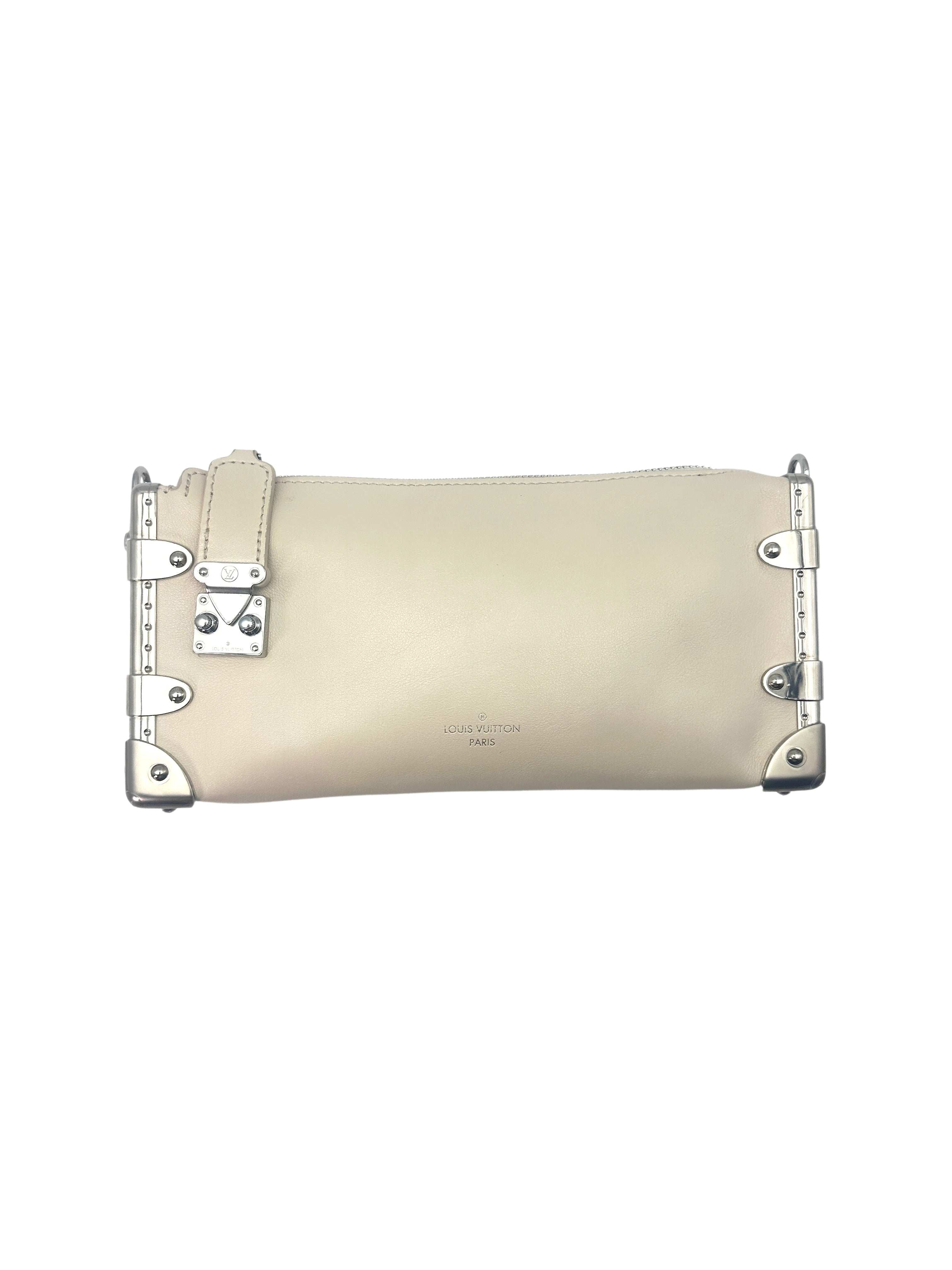 Louis Vuitton Slim Trunk Beige Leather Shoulder Bag With Silver Hardware