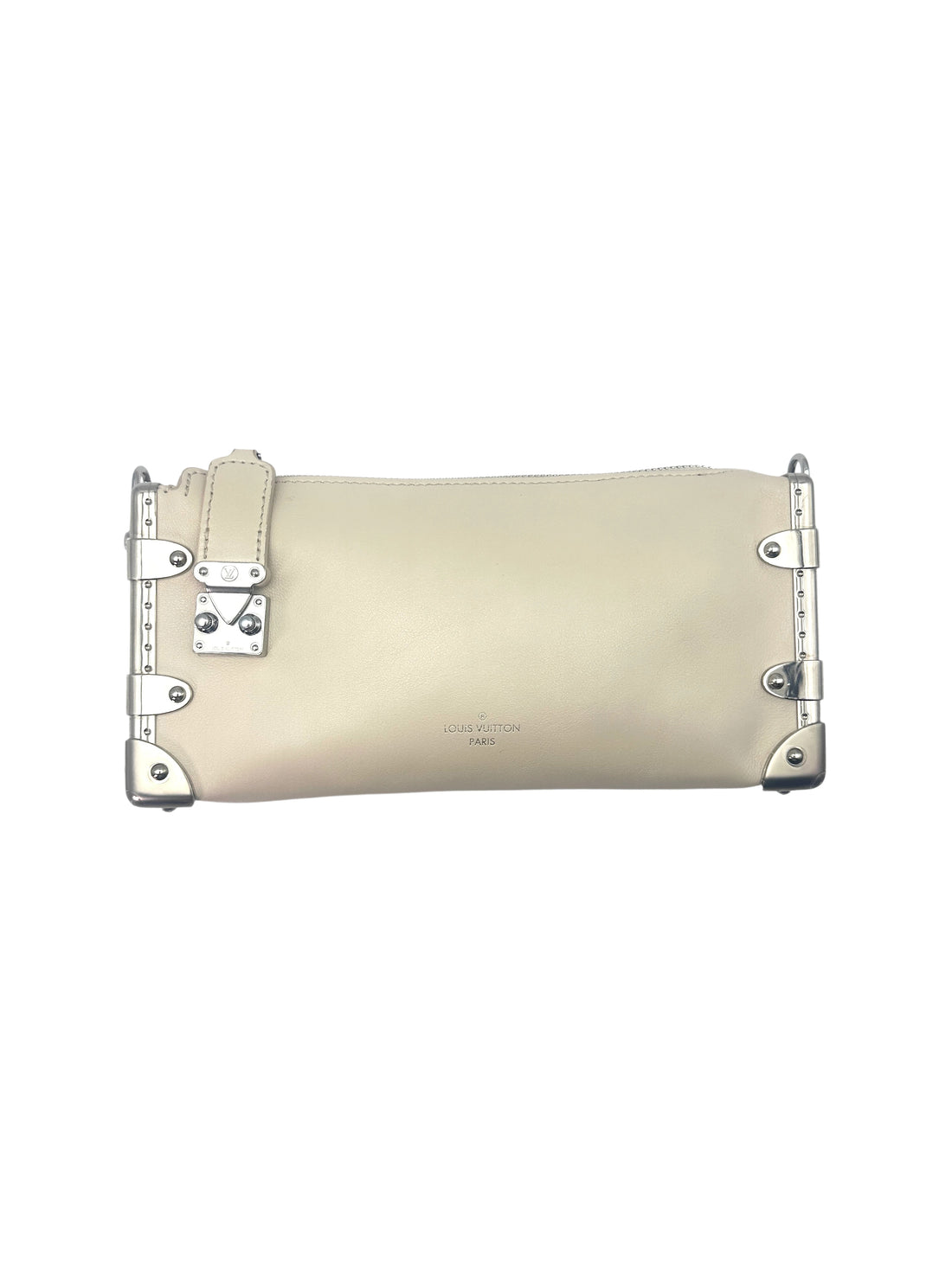 Louis Vuitton Slim Trunk Beige Leather Shoulder Bag With Silver Hardware