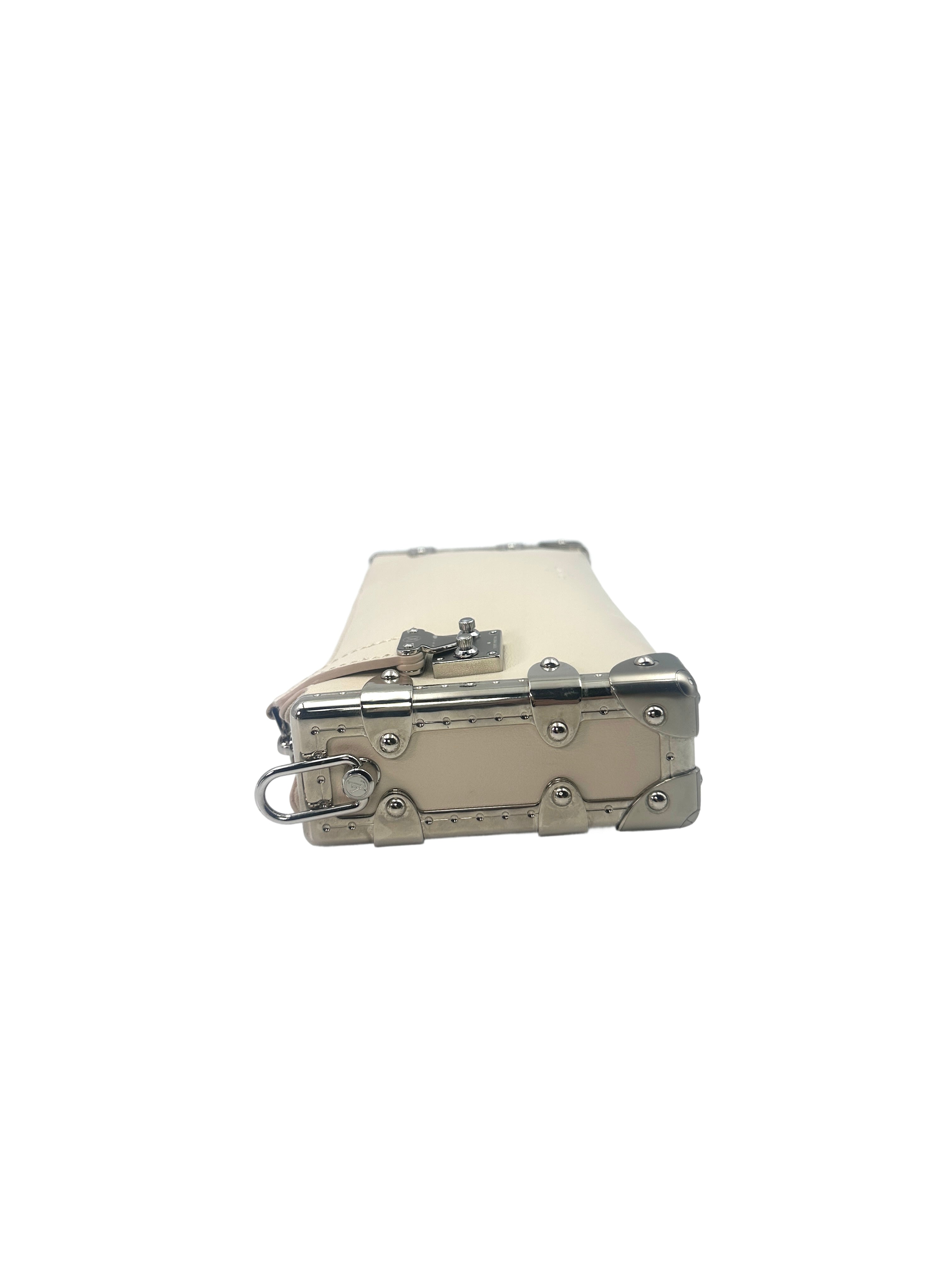 Louis Vuitton Slim Trunk Beige Leather Shoulder Bag With Silver Hardware