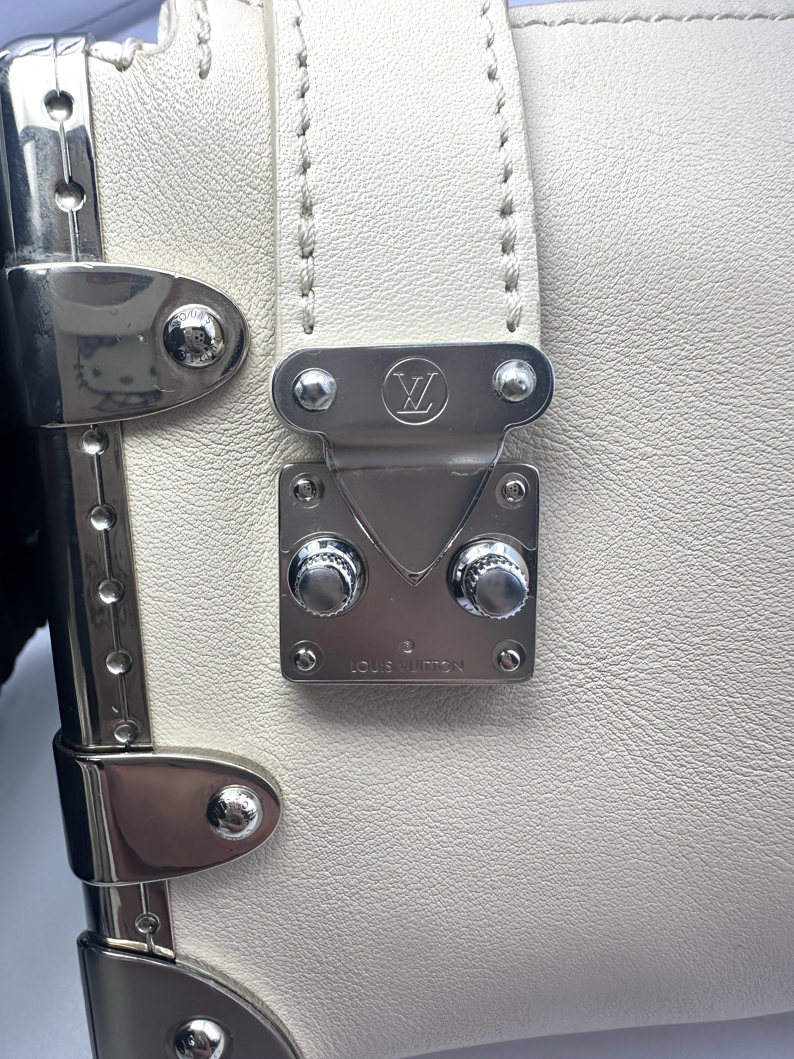 Louis Vuitton Slim Trunk Beige Leather Shoulder Bag With Silver Hardware