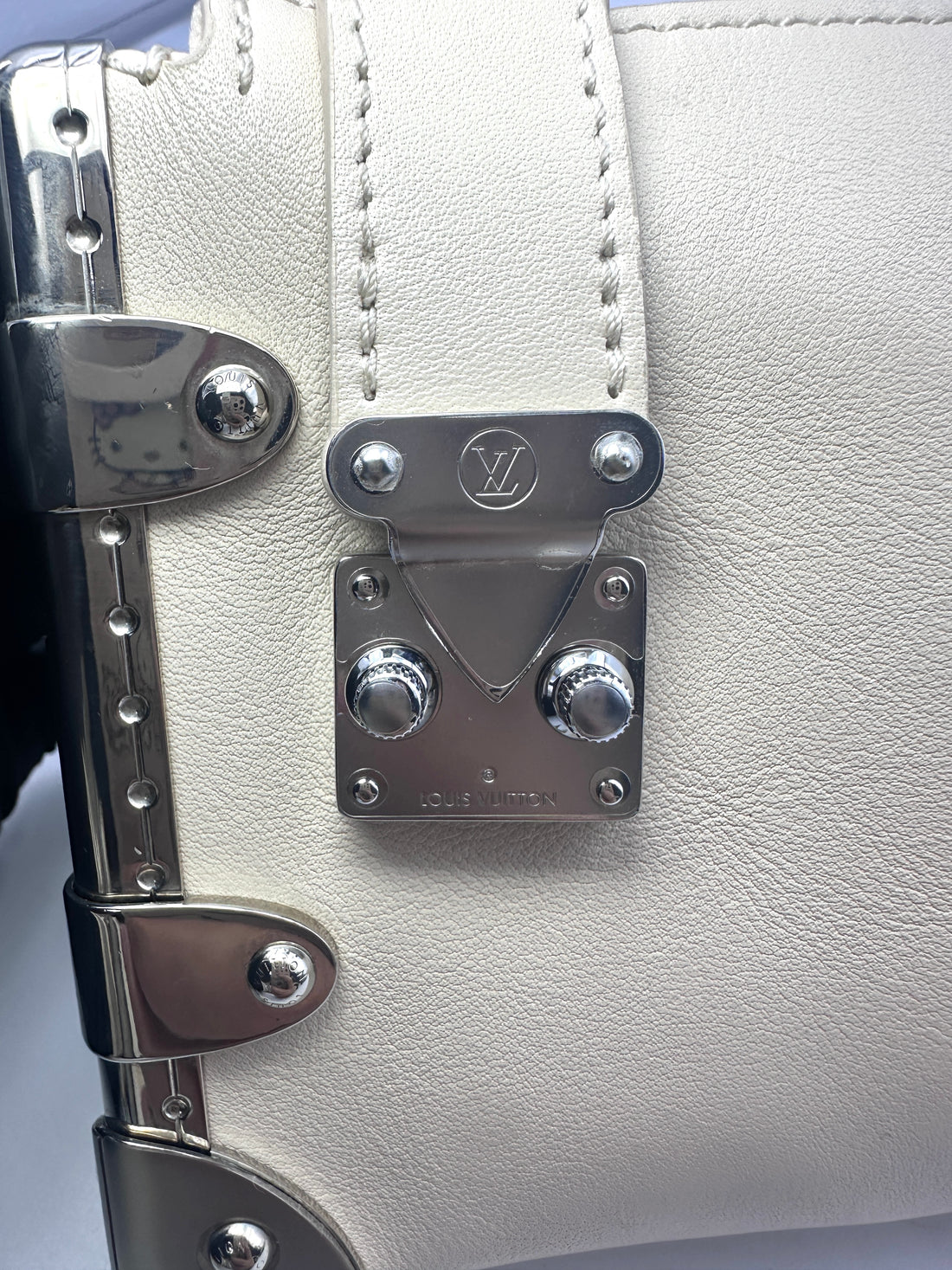 Louis Vuitton Slim Trunk Beige Leather Shoulder Bag With Silver Hardware