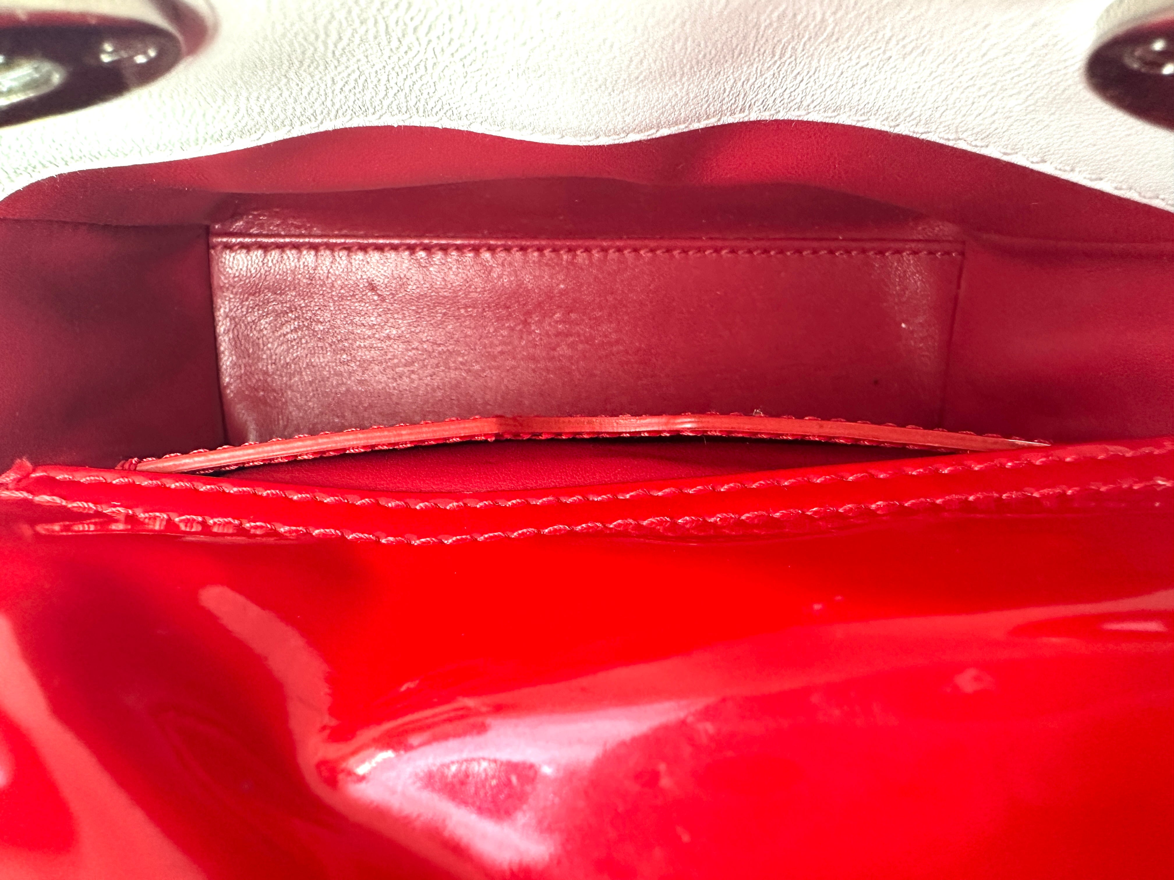 Christian Dior Lady Dior Heart Print Leather Micro Handle Bag With Red Charms