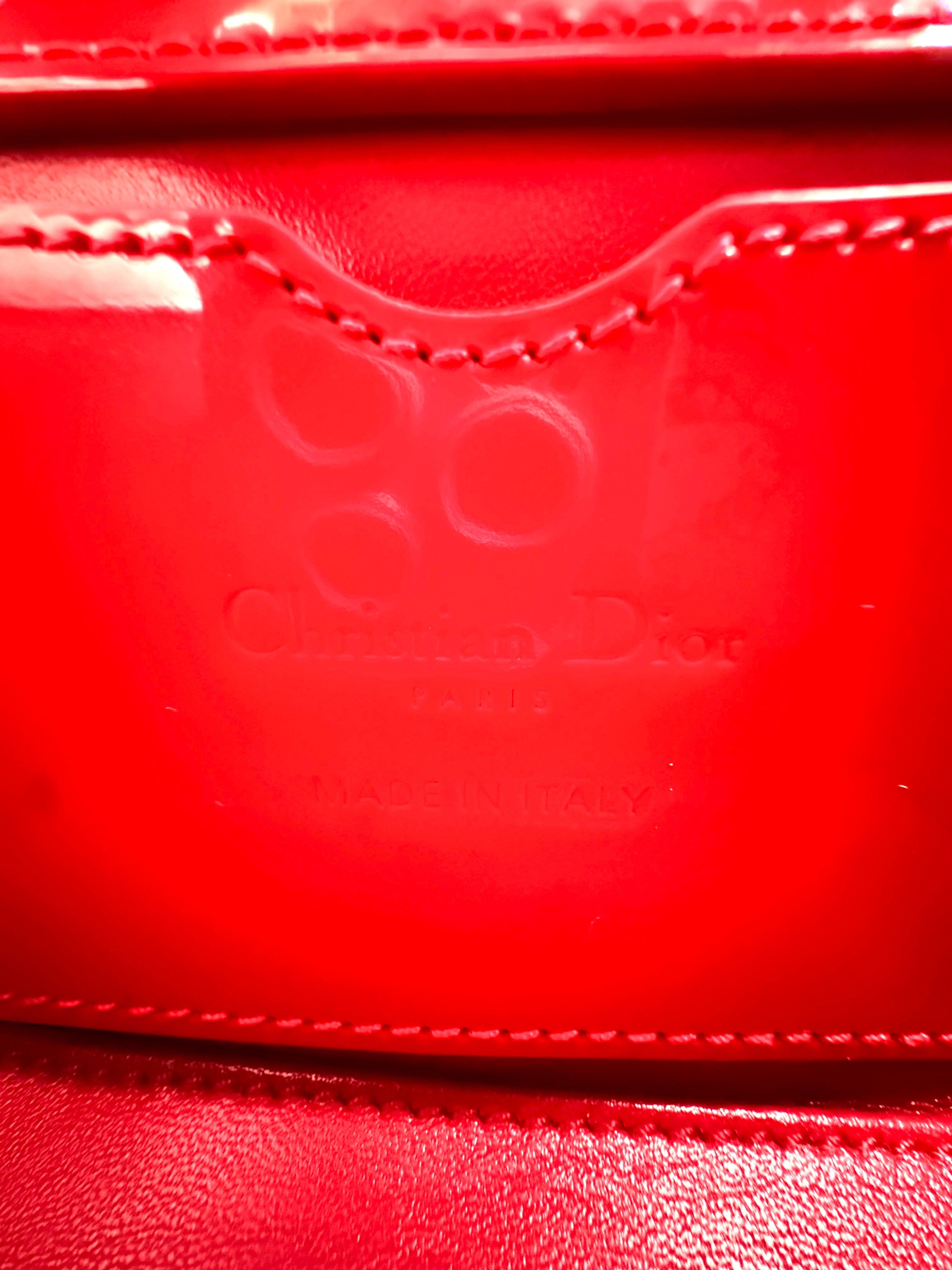 Christian Dior Lady Dior Heart Print Leather Micro Handle Bag With Red Charms