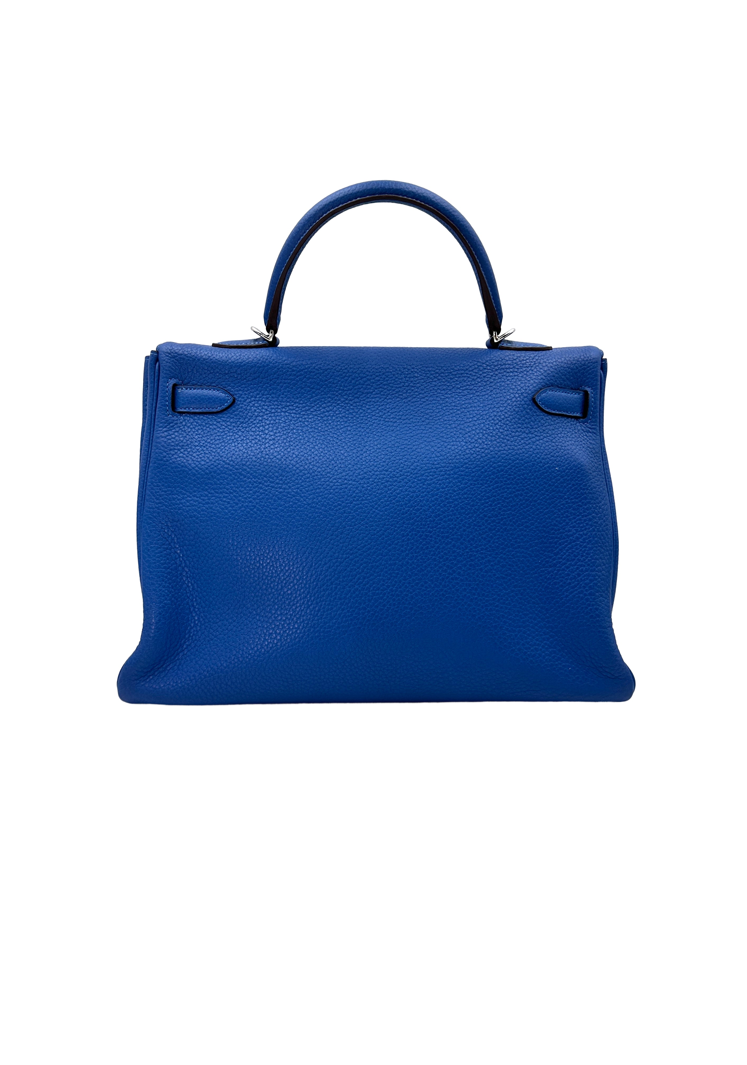 Hermes Kelly35 Blue Leather Handle Bag With Silver Hardware