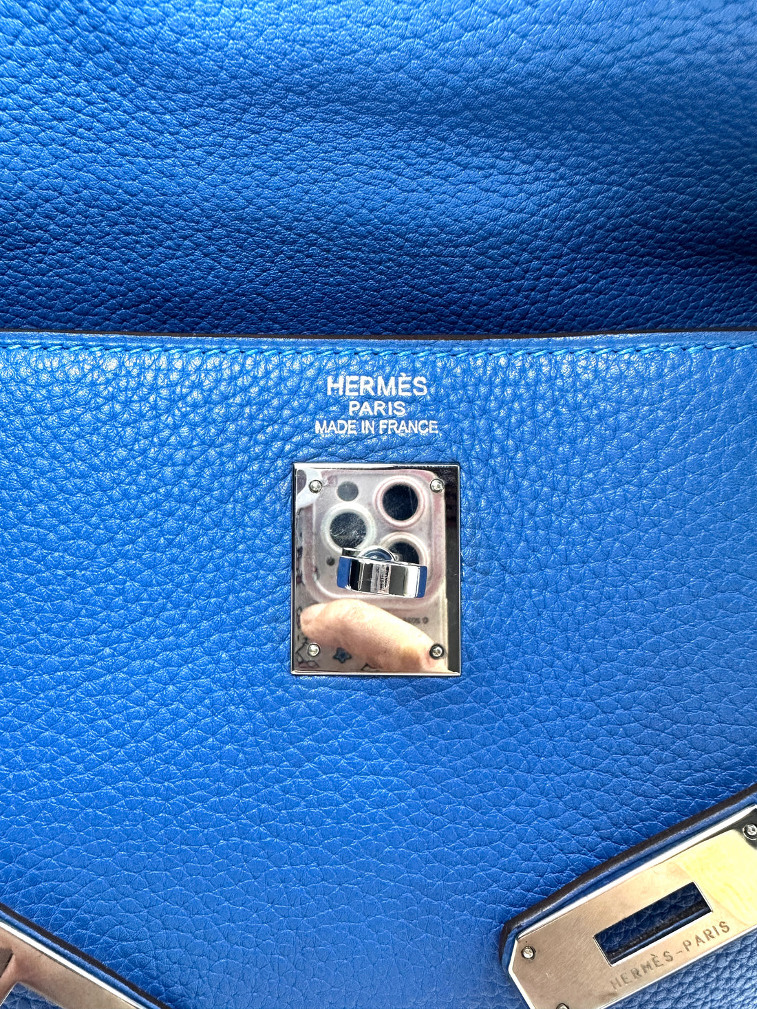 Hermes Kelly35 Blue Leather Handle Bag With Silver Hardware