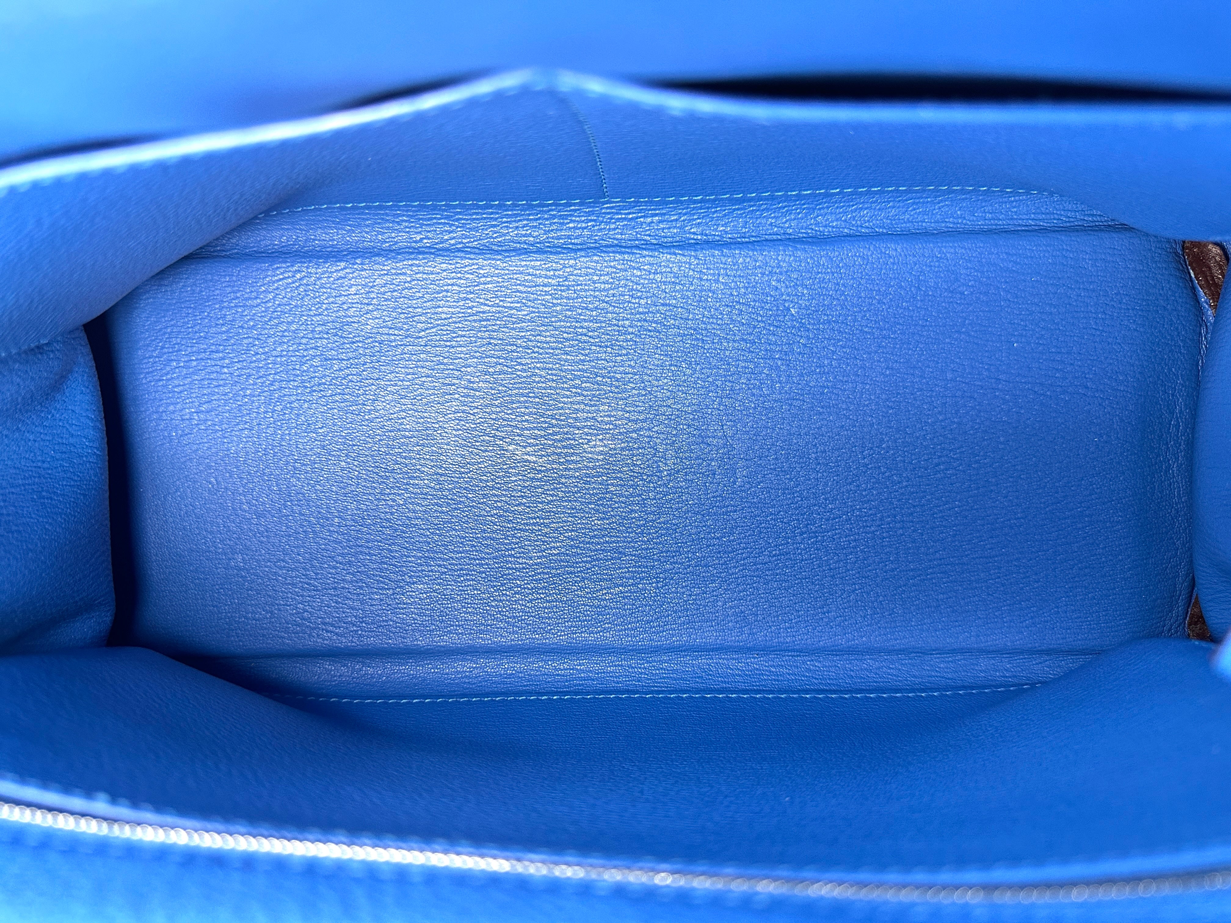 Hermes Kelly35 Blue Leather Handle Bag With Silver Hardware