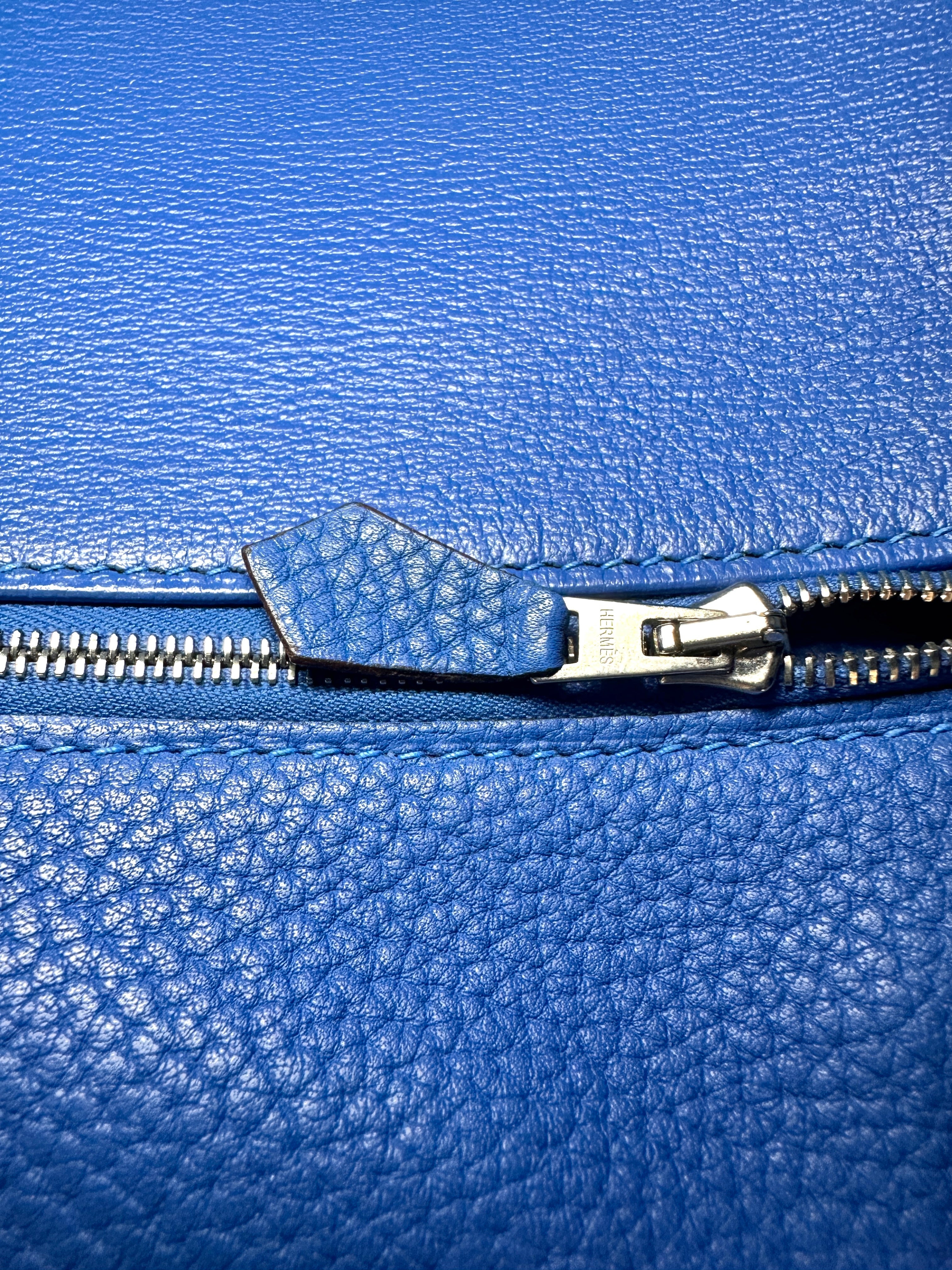 Hermes Kelly35 Blue Leather Handle Bag With Silver Hardware