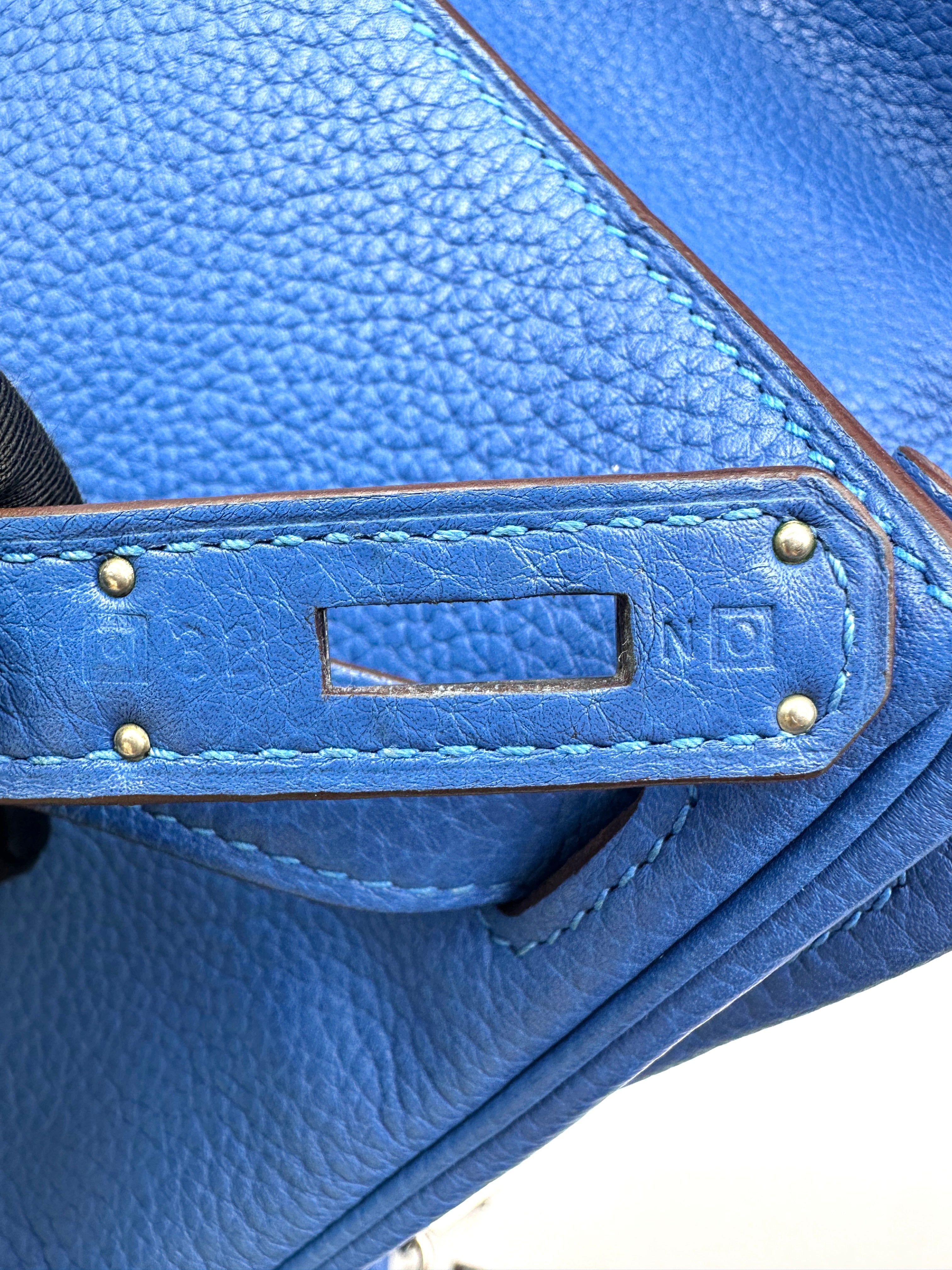 Hermes Kelly35 Blue Leather Handle Bag With Silver Hardware