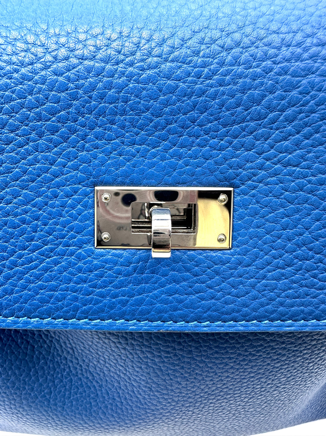 Hermes Kelly35 Blue Leather Handle Bag With Silver Hardware