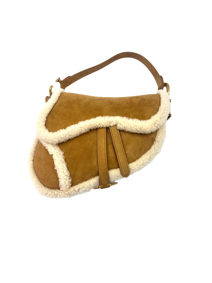 Christian Dior Camel Suede & Shearling Leather Saddle Bag