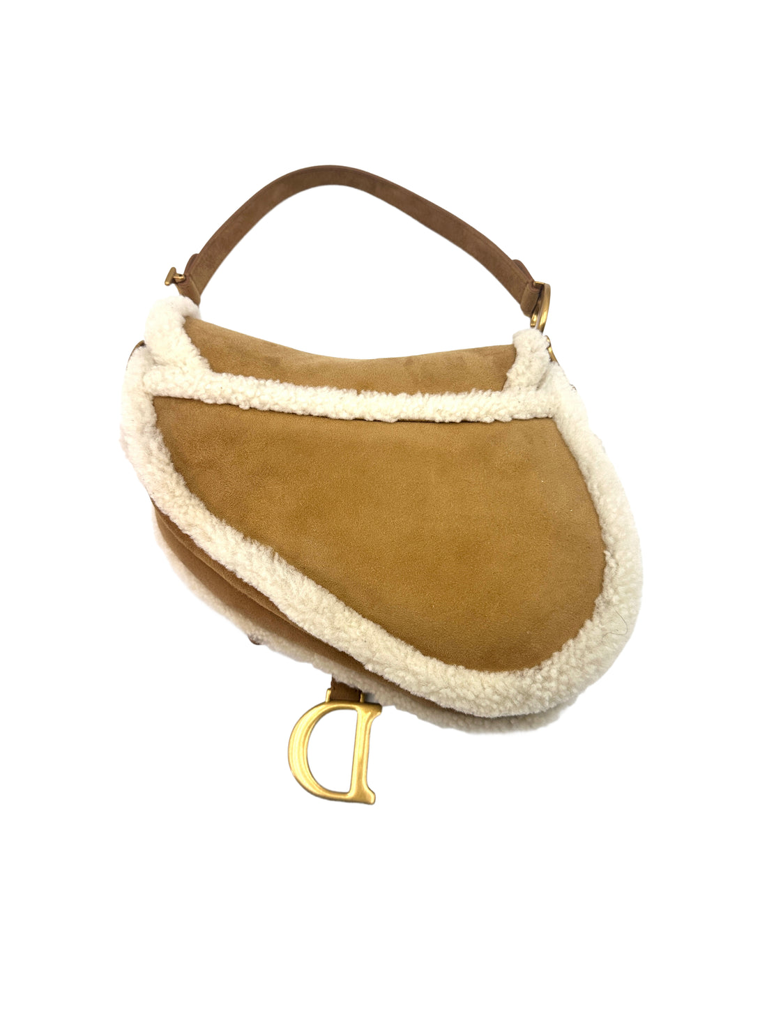 Christian Dior Camel Suede & Shearling Leather Saddle Bag