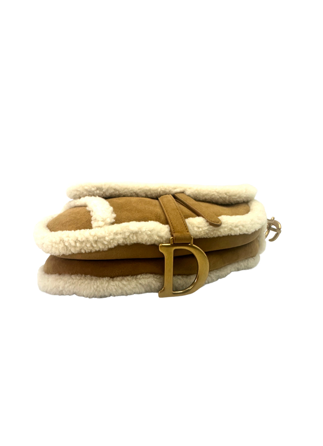 Christian Dior Camel Suede & Shearling Leather Saddle Bag