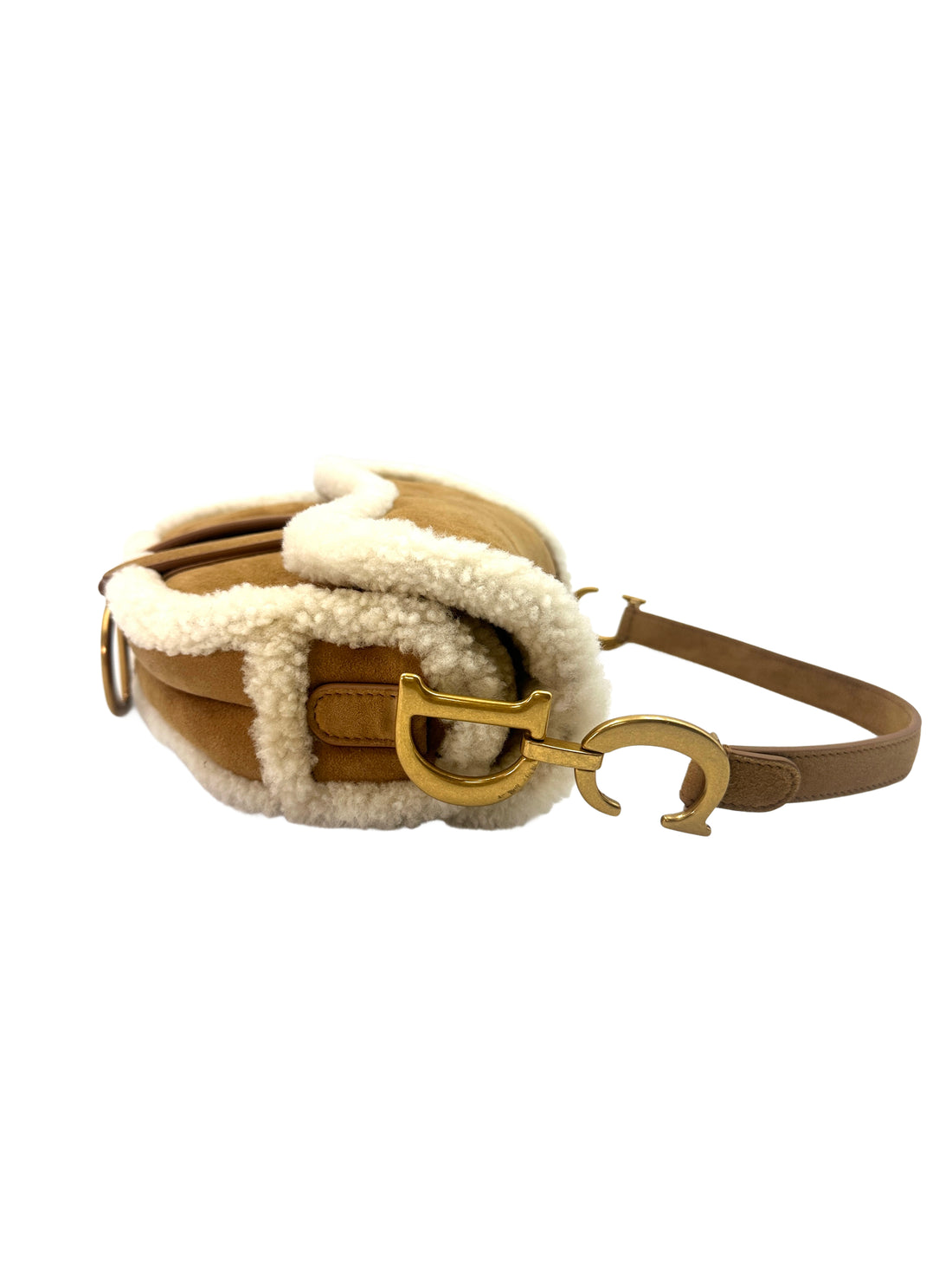 Christian Dior Camel Suede & Shearling Leather Saddle Bag